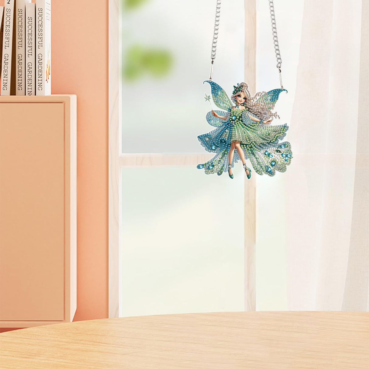 AiYuanzsh Green Butterfly Fairy Diamond Art Painting Hanging Pendant Kit Special Shaped Diamond Dots Art Acrylic Ornaments Diamond Art Painting Pendant for Adult Home Wall Window Decor Gift AiYuanzsh