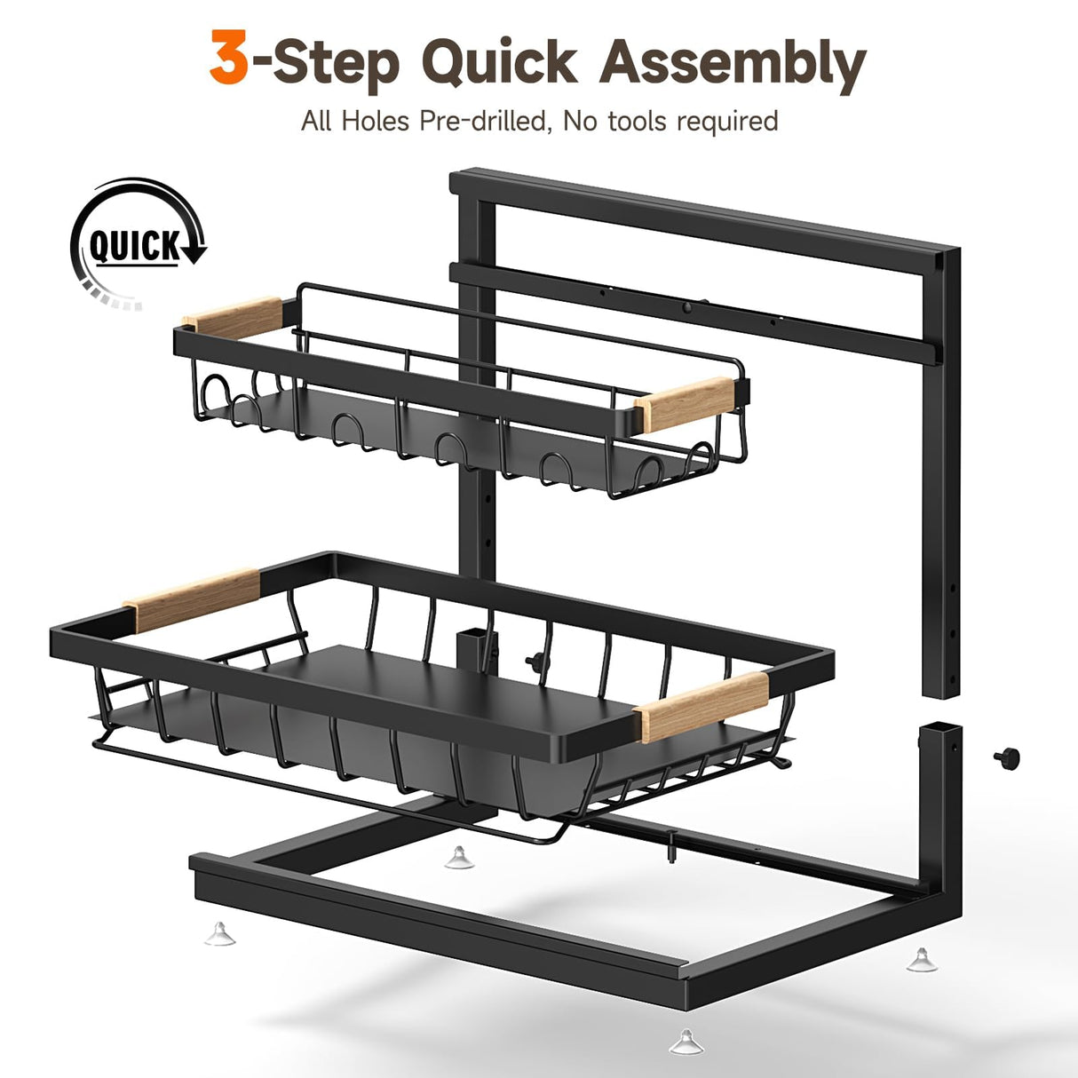 Sevenblue 2 Packs Under Sink Organizer, Height Adjustable 2 Tier Under Kitchen sink organizer, Multi-Purpose Storage Shelf for Kitchen Bathroom Cabinet (Black) Sevenblue