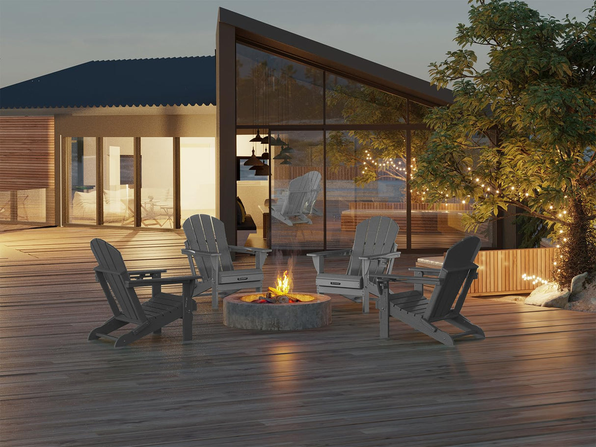 MUCHENGHY Folding Adirondack Chairs HDPE Weather Resistant, Patio Firepit Chairs, Sturdy Outside Chairs, Lawn Chairs, 15min Assembly 380lb Grey MUCHENGHY