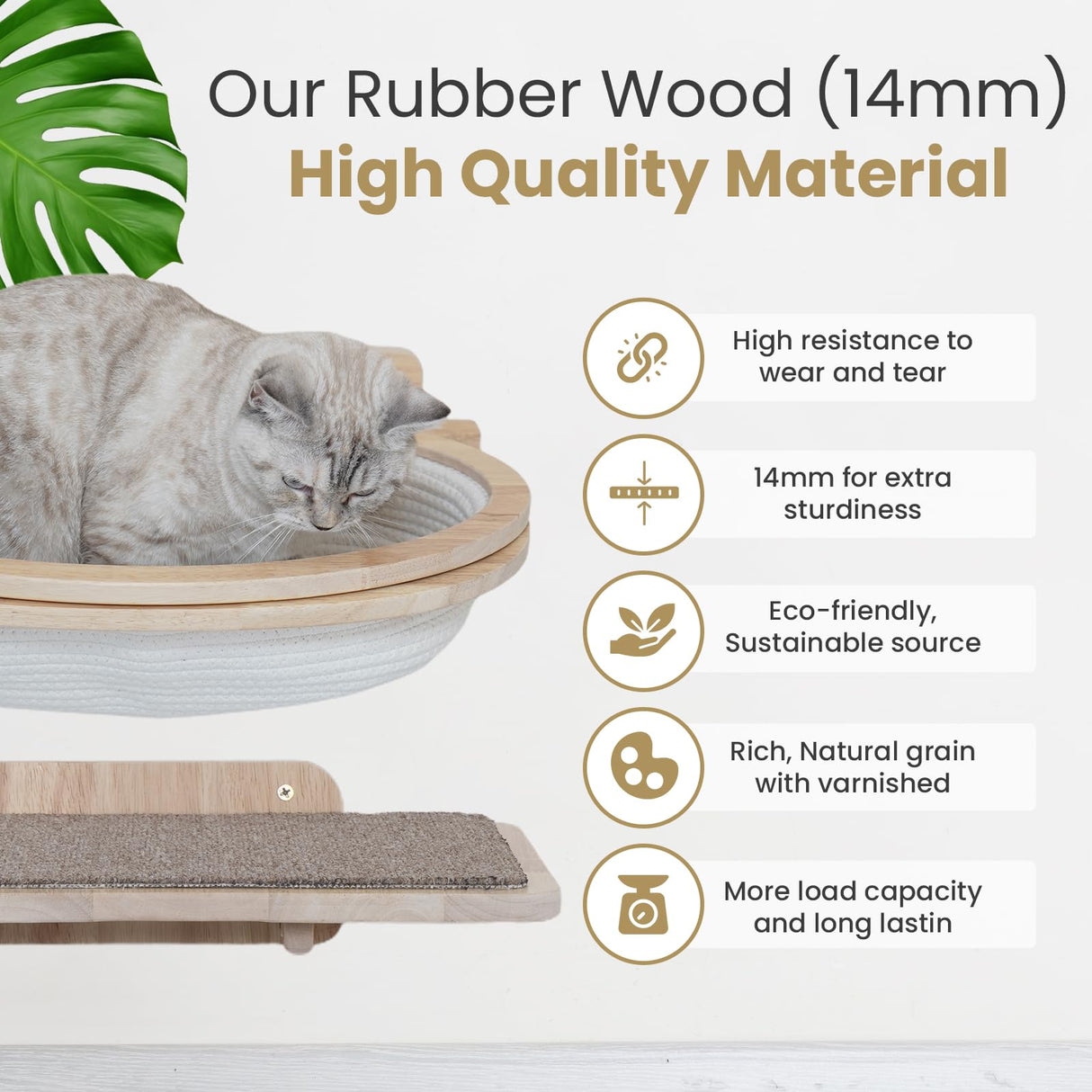 FLUFFYPUFF Cat Wall Shelves & Furniture Set (9 Pieces)-Durable Rubber Wood & Non-Slip Carpet, Includes Washable Hammock, Shelf, Climbing Scratcher, Ladder, Wall Steps, and Sisal Steps for Large Cats FLUFFYPUFF