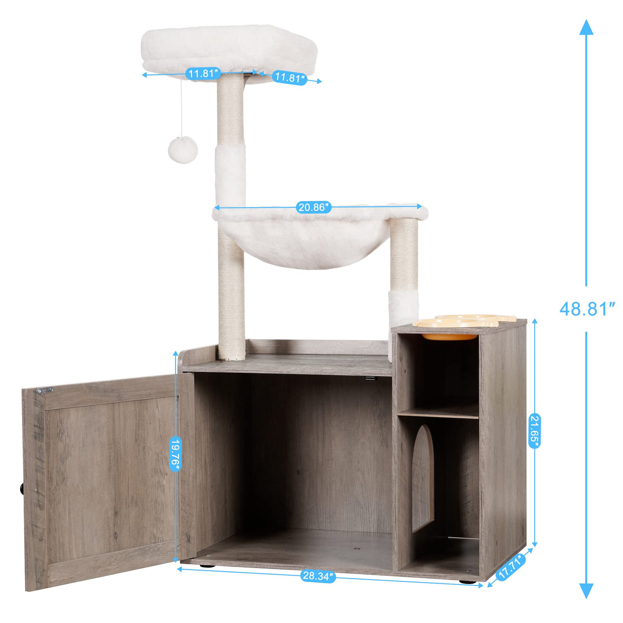 Hey-brother Cat Tree with XL Litter Box Enclosure, All-in-one Cat Tower for Indoor Cats with Large Hammock, Bed, Food Station, Scratching Posts, Modern Style Pet Furniture, Rustic Gray MPJ101SG Hey-brother