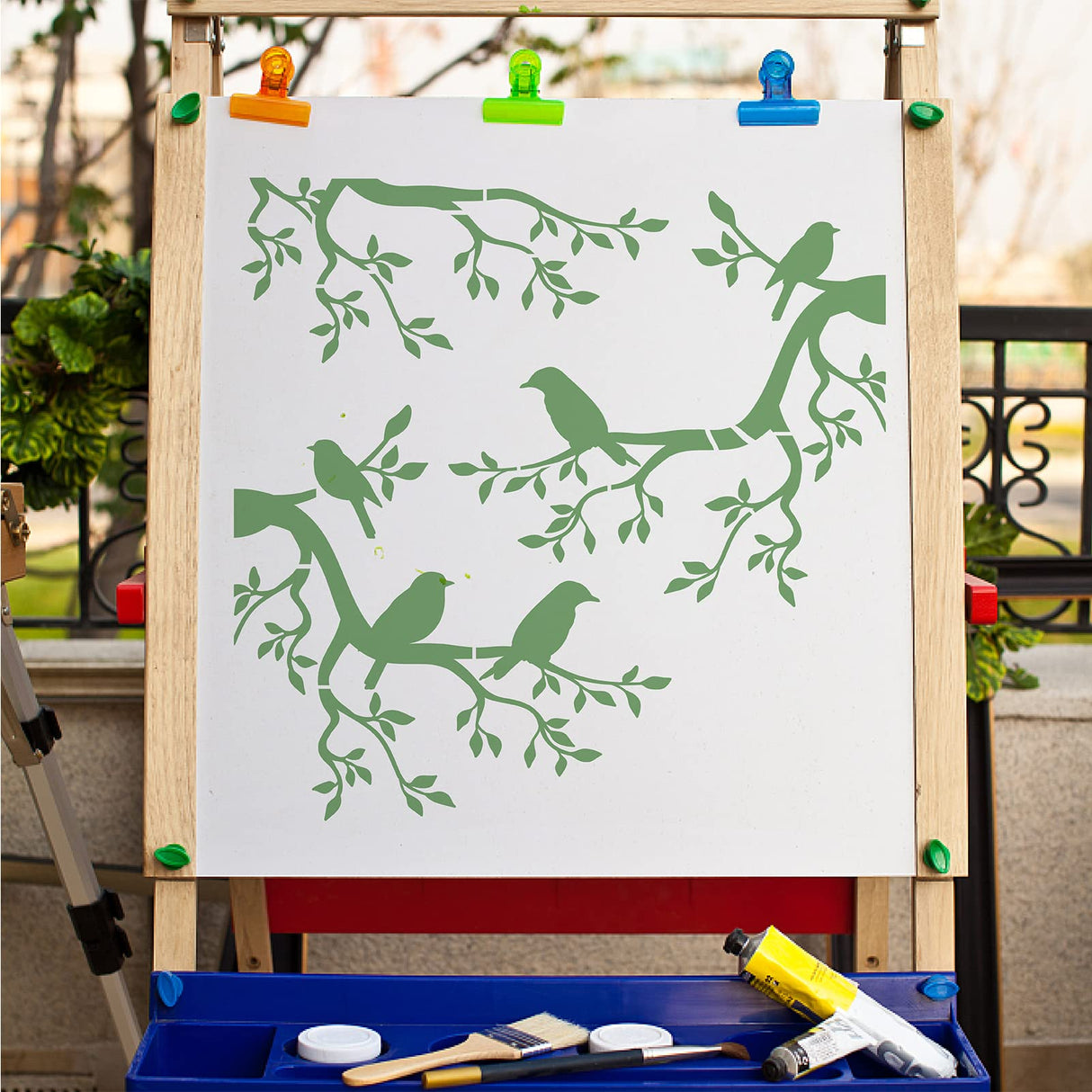 GORGECRAFT Tree Stencil Template Bird Large 11.8x11.8 Inch Reusable Birds on Tree Stencil Leaf Silhouette Sign Home Decor Hummingbird Template for Painting on Wood Wall Scrapbook Card Floor Drawing GORGECRAFT