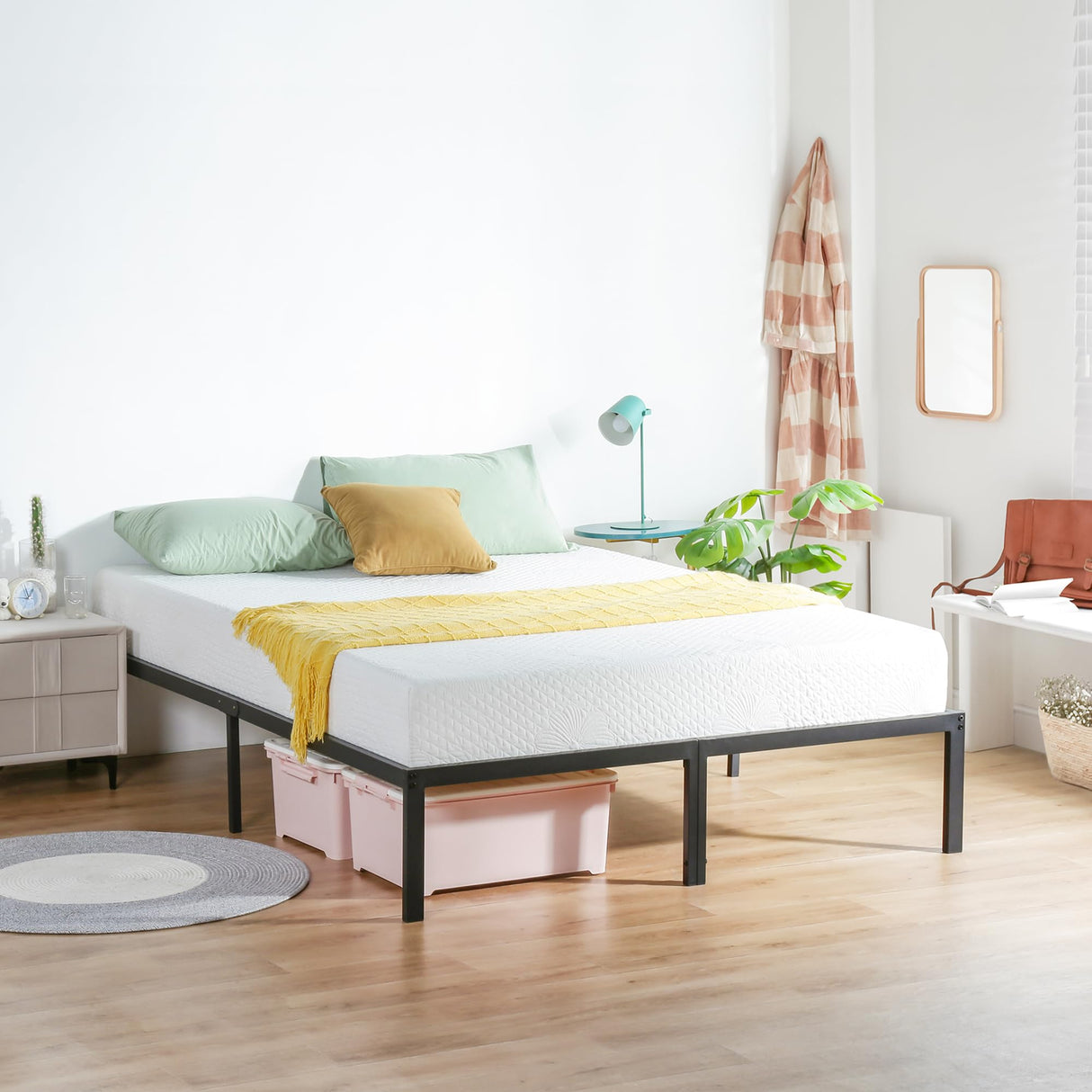 Olee Sleep 14 Inch Heavy Duty Steel Slat Anti-Slip Support, Easy Assembly Platform Bed Frame, Noise Free Steel Mattress Foundation, Maximum Storage, No Box Spring Needed, Black, King Size Olee Sleep