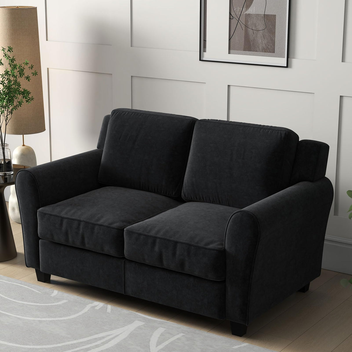 Bonzy Home 58" Black Loveseat Sofa Couch for Living Room, 2 Seater Love Seat for Small Spaces, Modern Couches with Thick Cushion for Home Apartment Office Bonzy Home