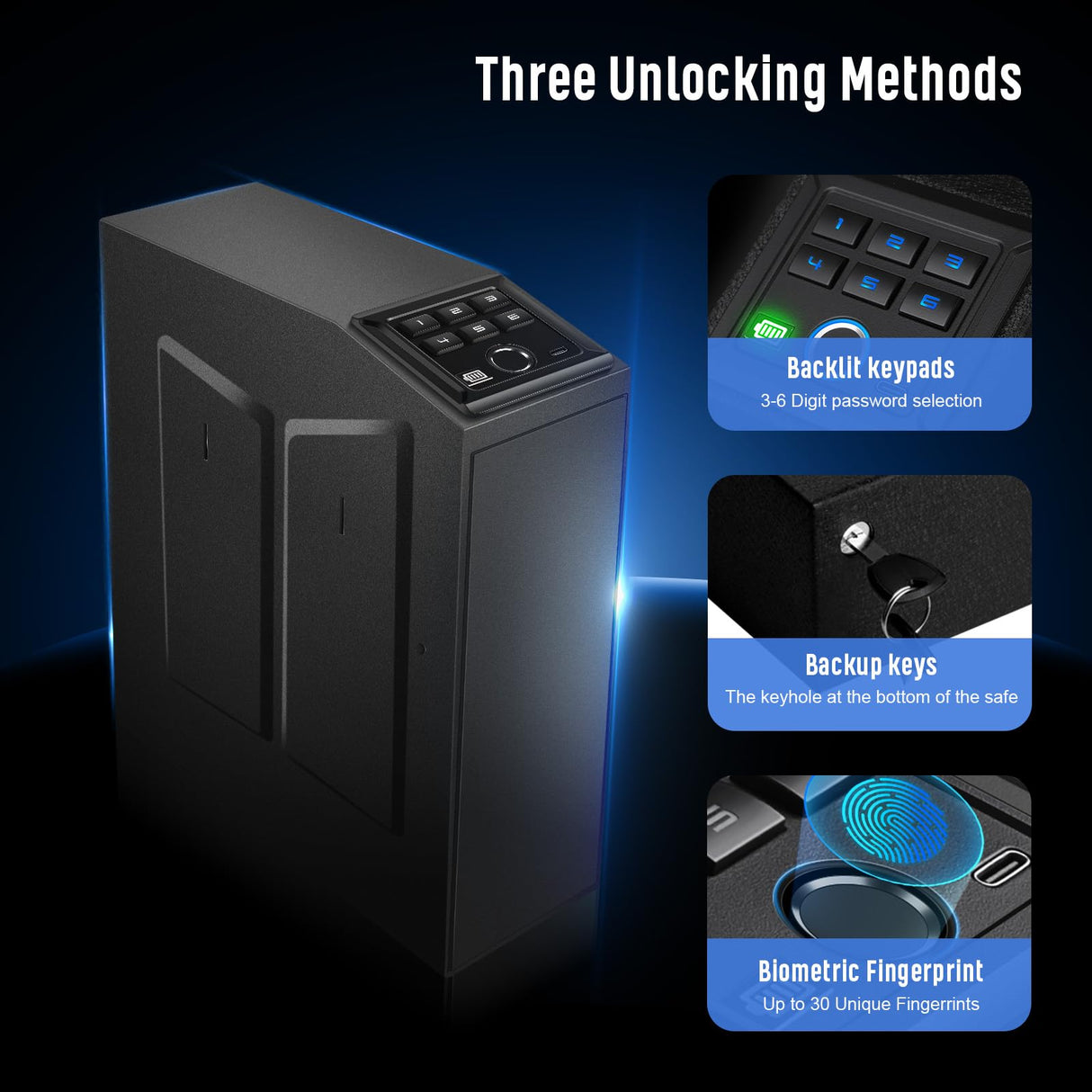1DOT2 Gun Safe, Biometric Pistol Safe Nightstand, Quick Access Sliding Door Handgun Safes and Gun Lock Box for Home, Car, Truck, Bedside 3-Ways unlock Safe Fingerprint, Digital Key,Interior Lights 1DOT2