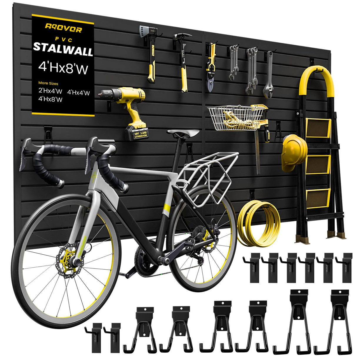 AQOVOR Slat Wall Paneling 4x8 FT, PVC Slat Wall Panels Heavy-Duty Garage Organization System with Hooks & Accessories, Slatwall Pegboard Suitable for Home、Garage、Shop Display & Organization (Black) AQOVOR