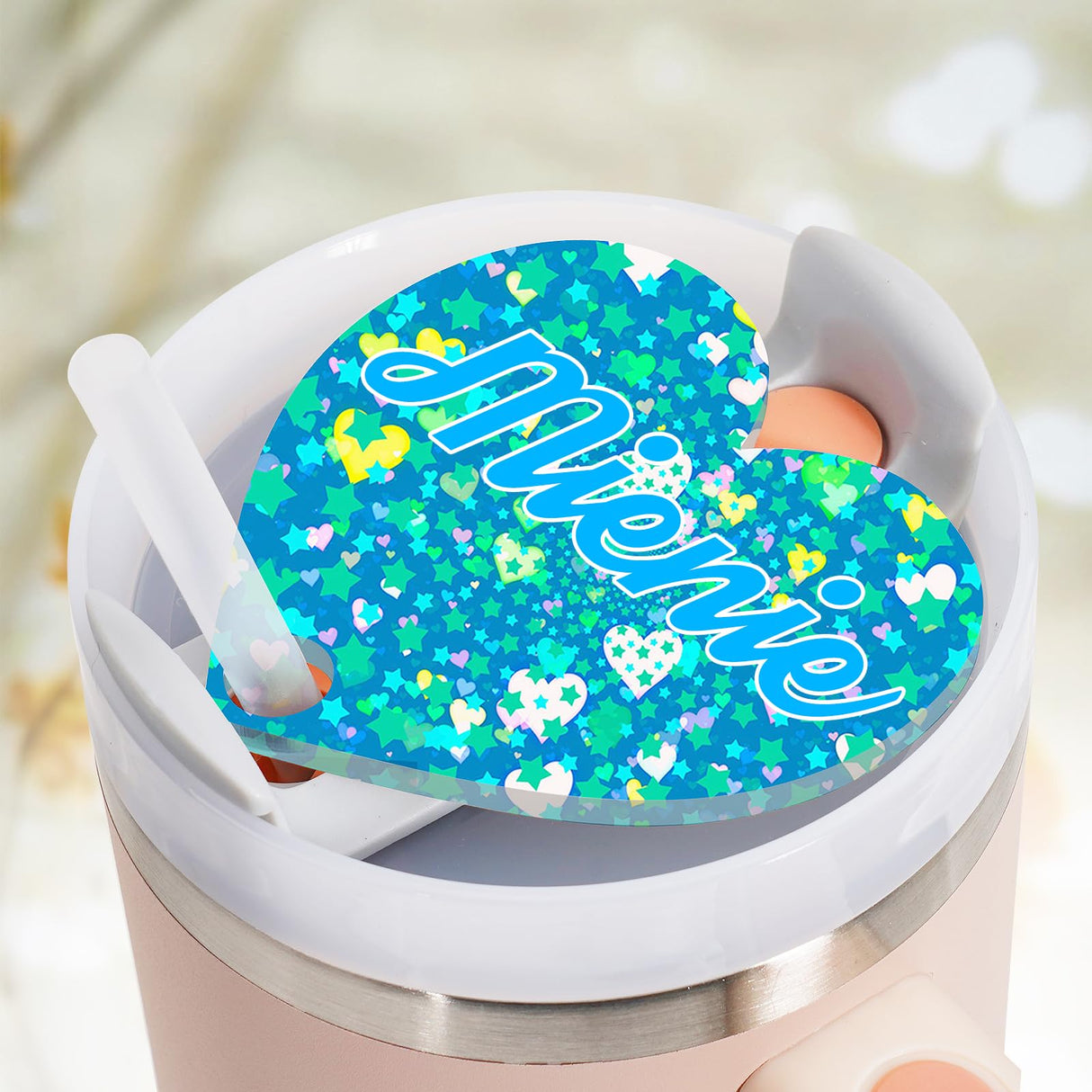 ToBeAce Sublimation Name Plate Blanks Acrylic for Stanley 40 oz Tumblers H2.0 & H1.0, Sublimation Topper Personalized Name Tag for Customized Stanley Cup, Heart (8 Pcs, NOT 30/20 oz) ToBeAce