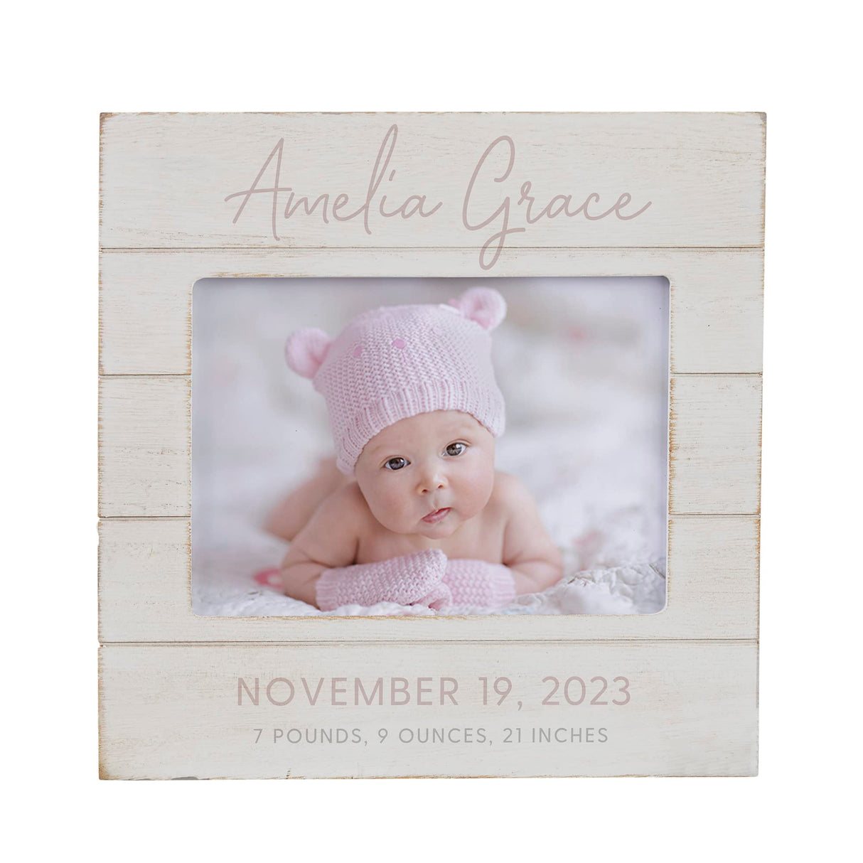 Personalization Universe Personalized Simple and Sweet Baby Girl Shiplap Frame 4x6 Horizontal Picture Frame - Rustic Whitewashed Wood Photo Frame, Newborn & Family Pictures, Tabletop, Easel Back Personalization Universe