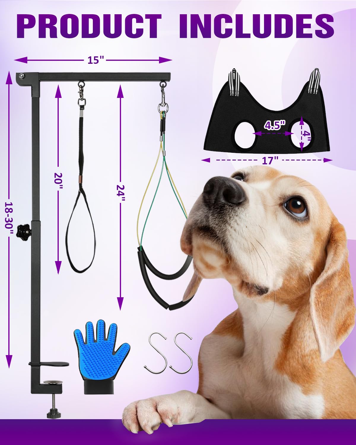Breeze Touch Dog Grooming Arm - 35" Dog Grooming Table Arm with Clamp and Post, Loop Noose, No Sit Haunch Holder Grooming Restraint for Small & Medium Dogs Breeze Touch