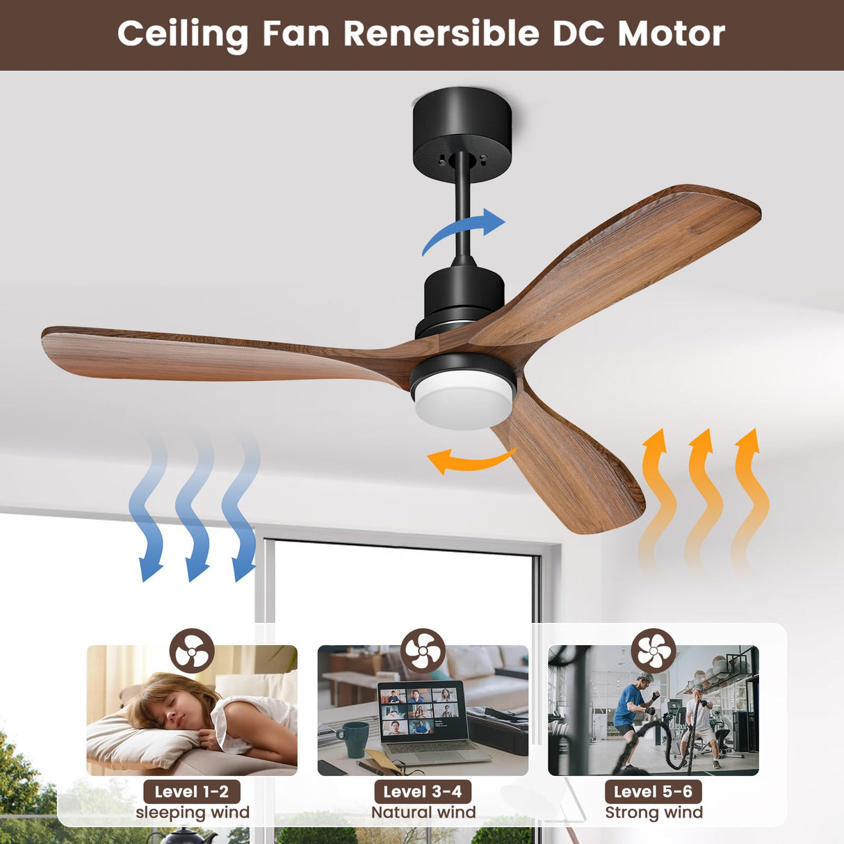 Obabala 52" Ceiling Fan with Lights Remote Control Outdoor Wood Ceiling Fans Noiseless Reversible DC Motor Obabala