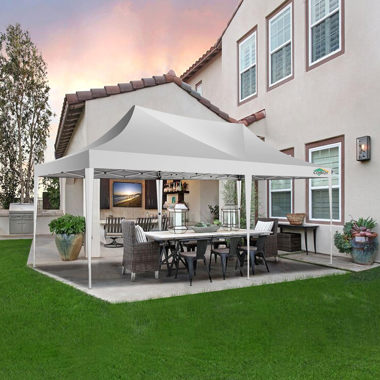 COBIZI 10x20 Pop Up Canopy with Sidewalls,Waterproof & UV50+,Tents for Parties,Outdoor Gazebo for Backyard,Suitable for Weddings, Events,and Markets,Vending White COBIZI