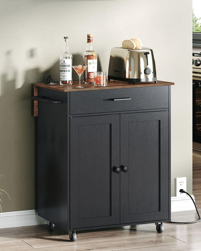 CHOEZON Kitchen Island Cart with Storage, Kitchen Island Table with Charging Station, Rolling Island Cart for Kitchen, 3 AC Outlets, Expandable Tabletop, Black and Rustic Brown MZD01UBFN1