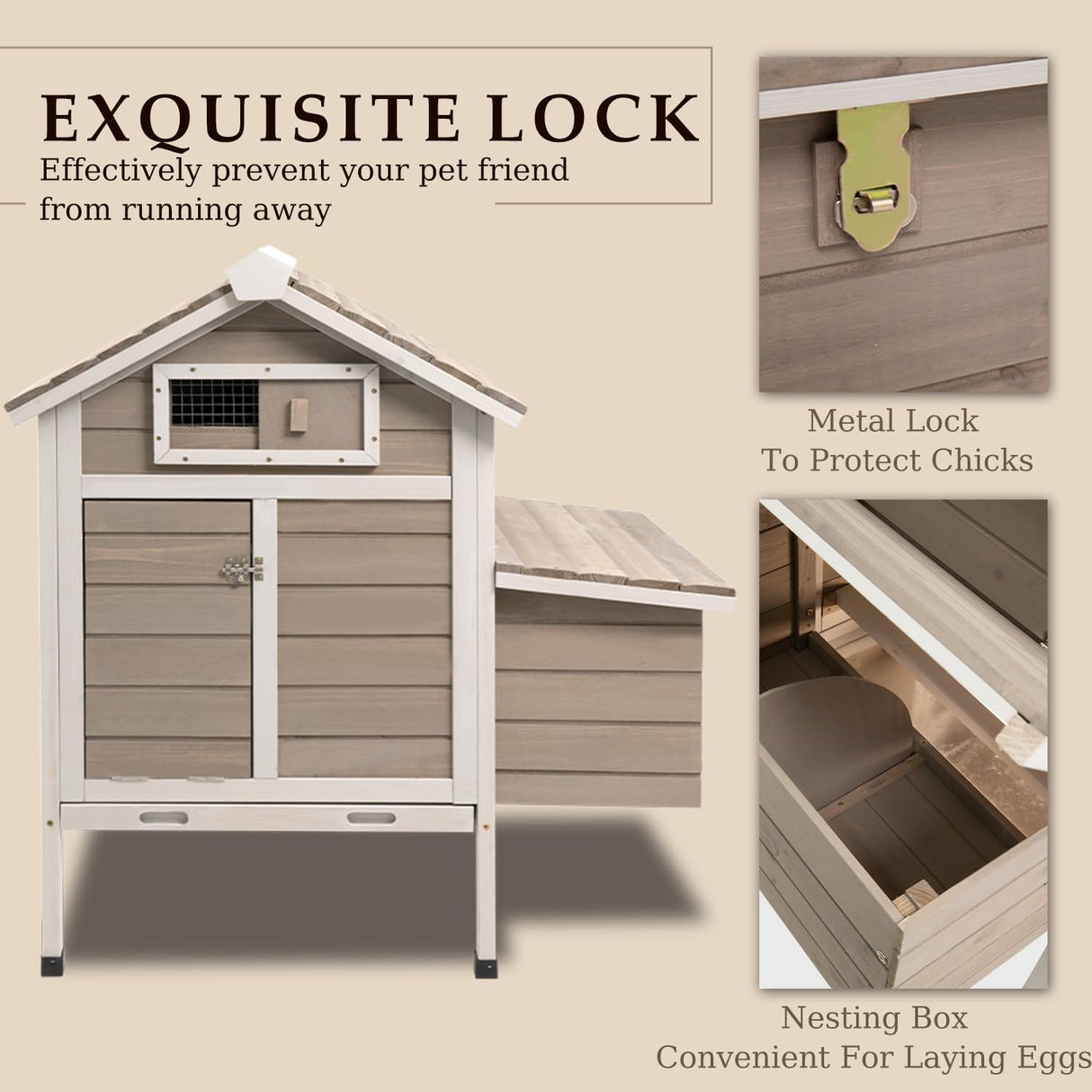 Ketive Chicken Coop Chicken House Outdoor with Removable Trays, Wooden Rabbit Hutch Poultry Cage with Nesting Box, Indoor Hen House Chicken Cage with Ramp for Garden Backyard (32"L x 23.6"W x 36.6"H) ketive