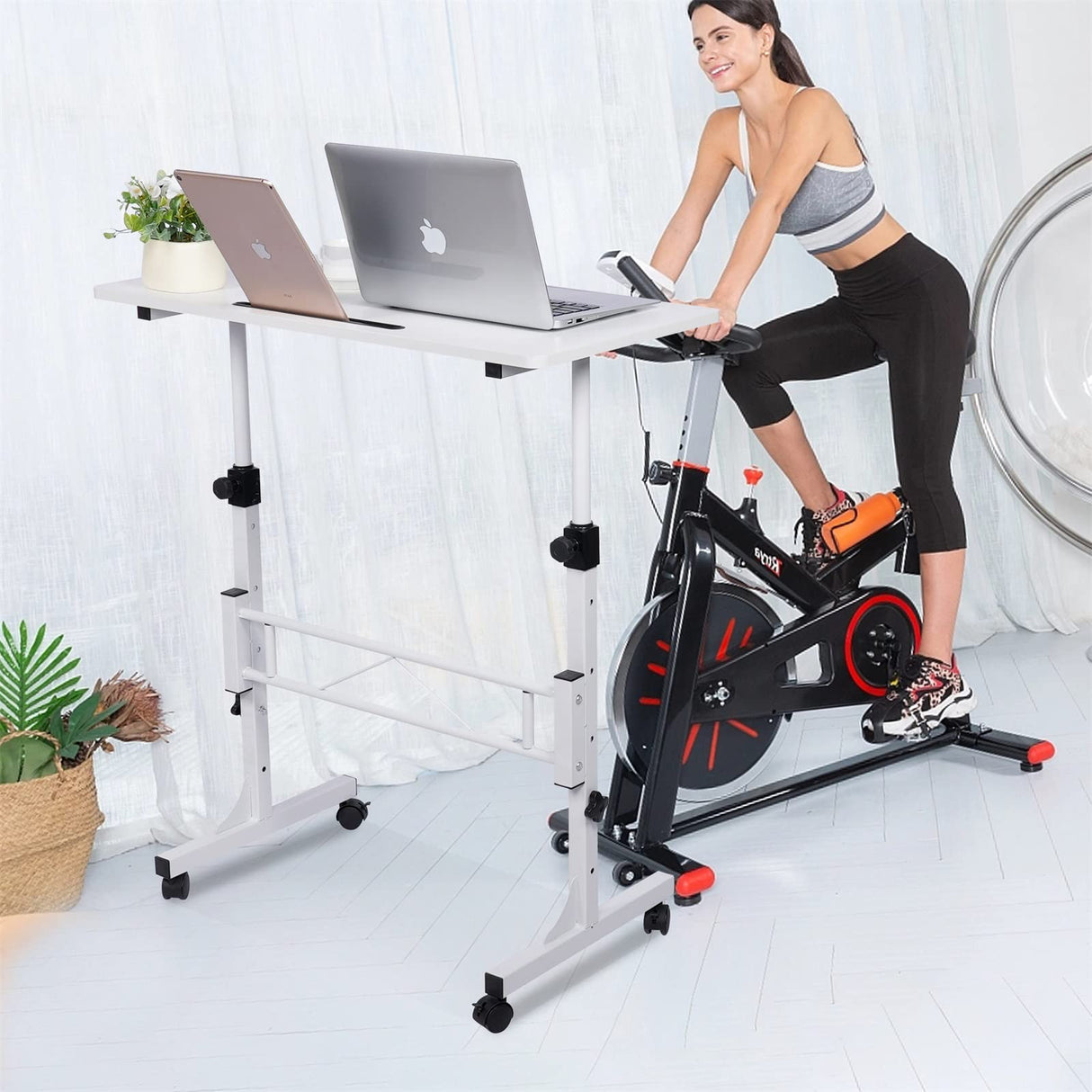 KLSMYHOKI Standing Desk Adjustable Height, Mobile Stand Up Desk with Wheels Small Computer Desk Rolling Desk, Portable Laptop Desk White Standing Table Home Office Desks 16"x31.5" Height 27"-43.5" KLSMYHOKI