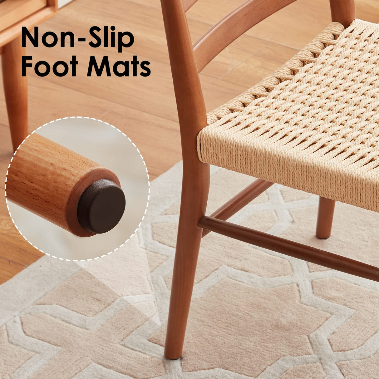 STARY Wood Rattan Dining Room Chairs Comfortable Woven Seat, Fully Assembled, Walnut - Set of 2 STARY