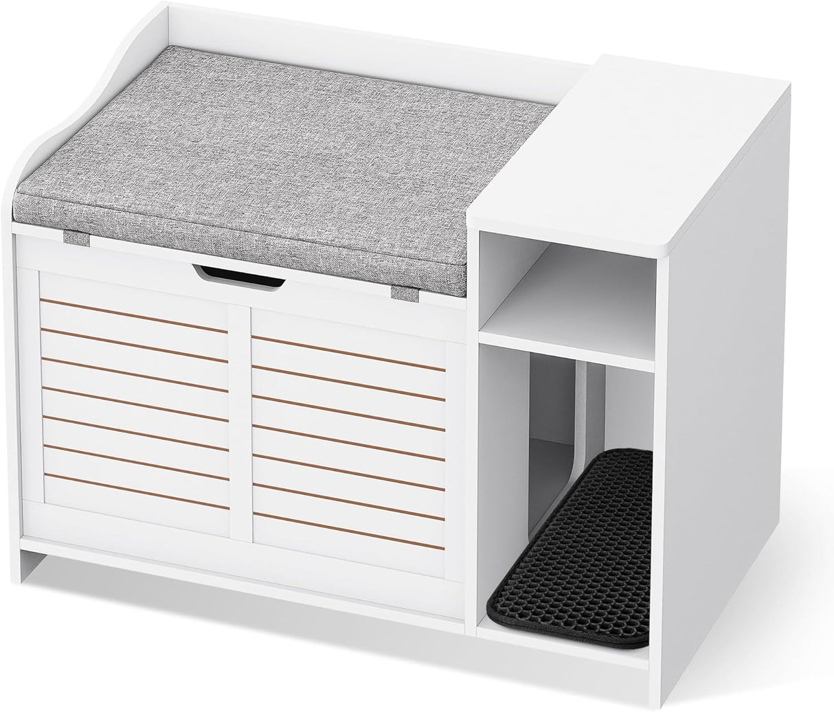 GAOMON Cat Litter Box Enclosure, Large Hidden Litter Box Furniture with Top Opening, Cushion, Storage Shelf, Litter Mat, Wooden Pet House End Table for Cats - White GAOMON