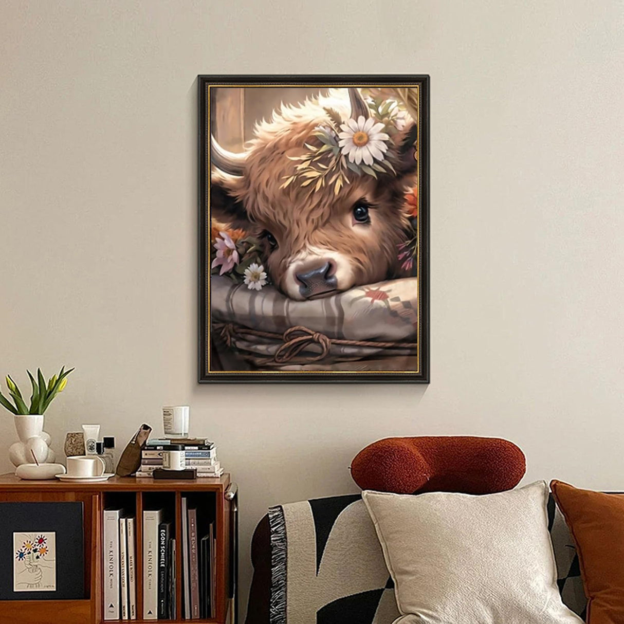 Cow Diamond Art Kits for Adults, Highland Cow Diamond Painting Kits for Adults Beginners, DIY 5D Diamond Painting with Round Gem Art Kits for Gift Home Wall Decor 12x16 Inch Fountor