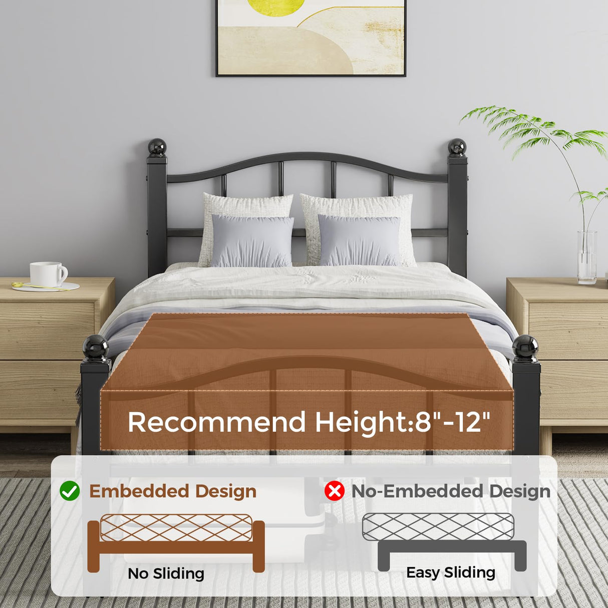 Blbeed Metal Twin Bed Frames, Noise-Free Design & Underbed Storage Heavy Duty Bed Frames with Headboard No Box Spring Needed/Tool-Free Assembly Blbeed