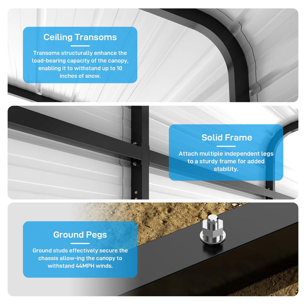 ACONEE Carport 13 x 16 FT, Heavy Duty Metal Carport with Galvanized Steel Roof, Garage Car Shelter Shade, Outdoor Metal Carport Canopy, Bolts for Car, Trucks, Boats, Multi-Purpose Carport, Grey ACONEE