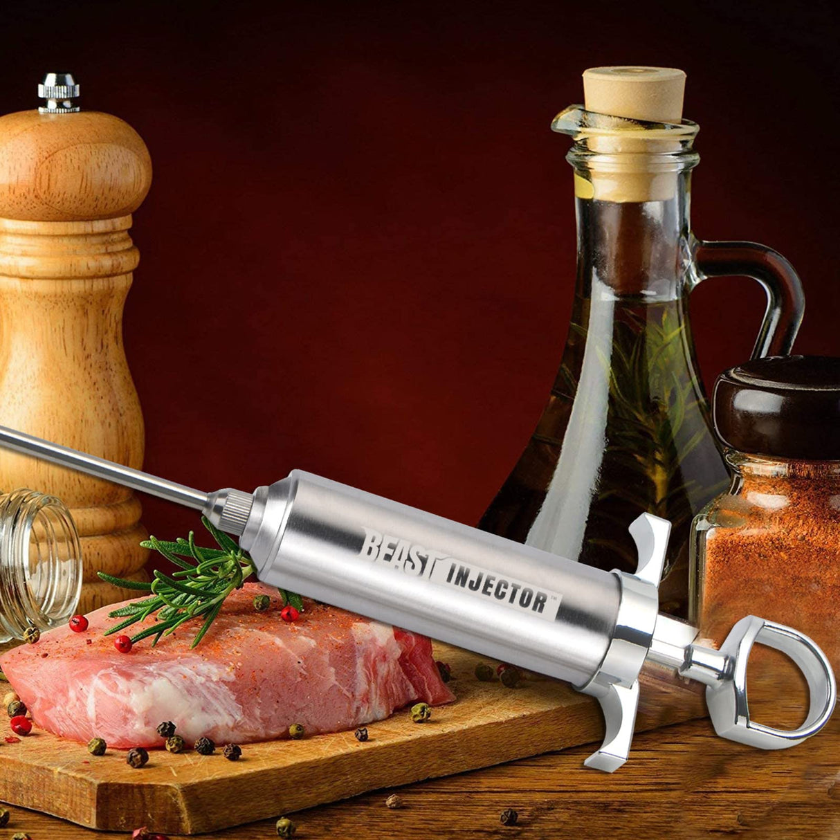Grill Beast - 304 Stainless Steel Meat Injector Kit with 2-oz Large Capacity Barrel and 3 Professional Marinade Needles Grill Beast