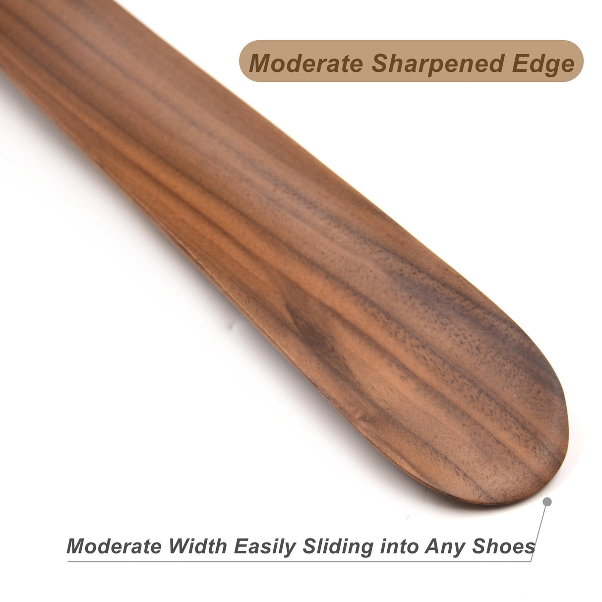 Bamber Wooden Shoe Horn Wood Shoehorn with Handle for Seniors Women Men Kids, 15'' Long, Black Walnut Bamber