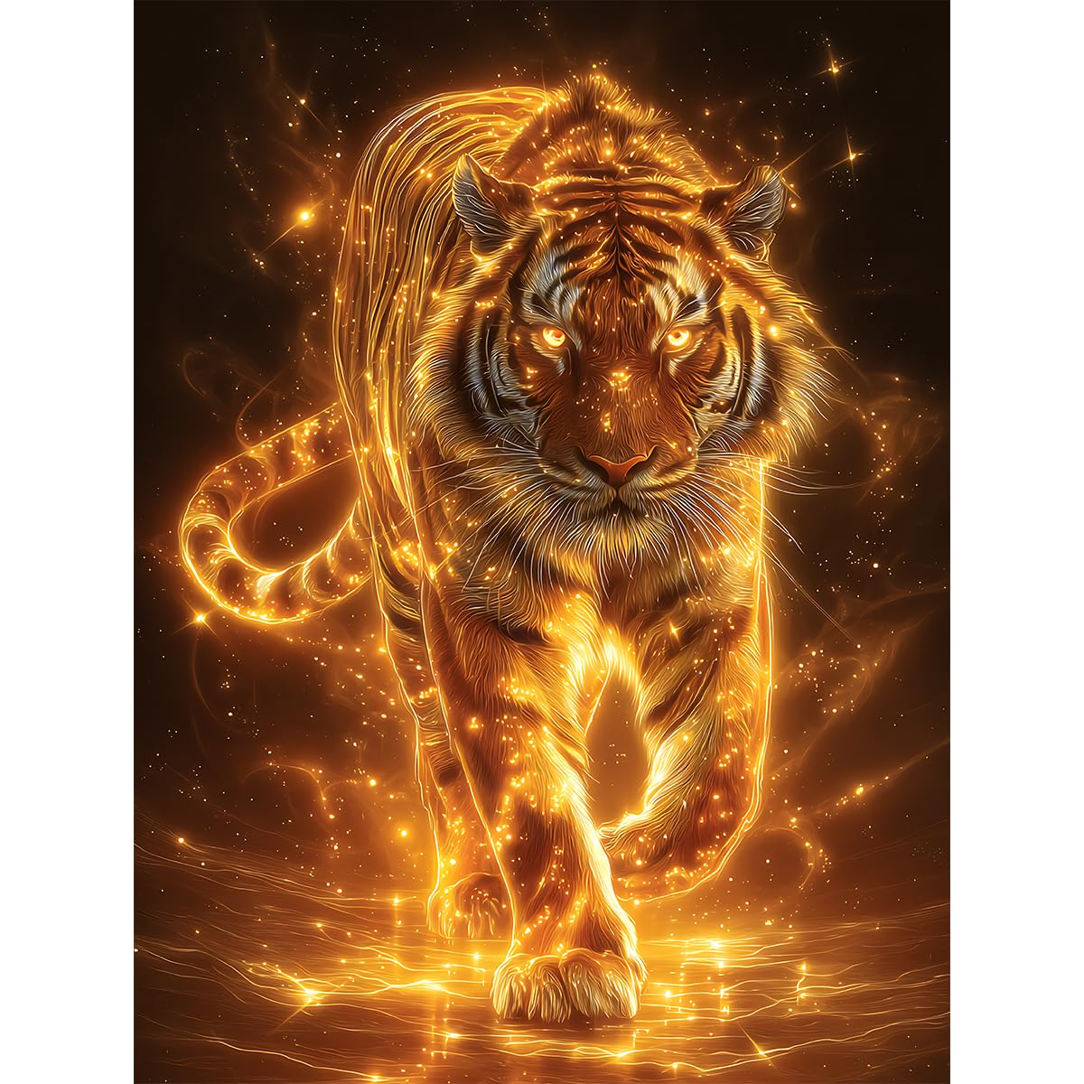 Ohhvvow Glowing Tiger Diamond Painting Kits for Adults, 12x16 Inch 5D DIY Full Round Drill Diamond Art Dots for Home Wall Decor, Gift for DIY Craft Lovers & Beginners Ohhvvow