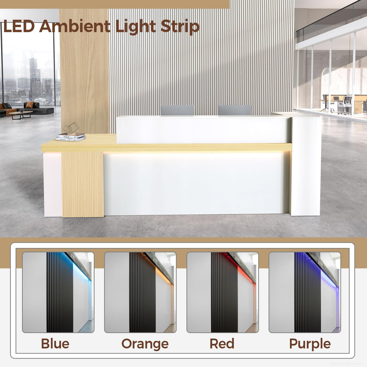 Nuipesn Modern L Shape Reception Desk with Storage – Front Desk Reception Counter with Double-Layer Countertop, Drawer & Open Shelf, for Office, Salon, Retail Store(Maple+White/Right, 71"L*24"W*39"H) Nuipesn