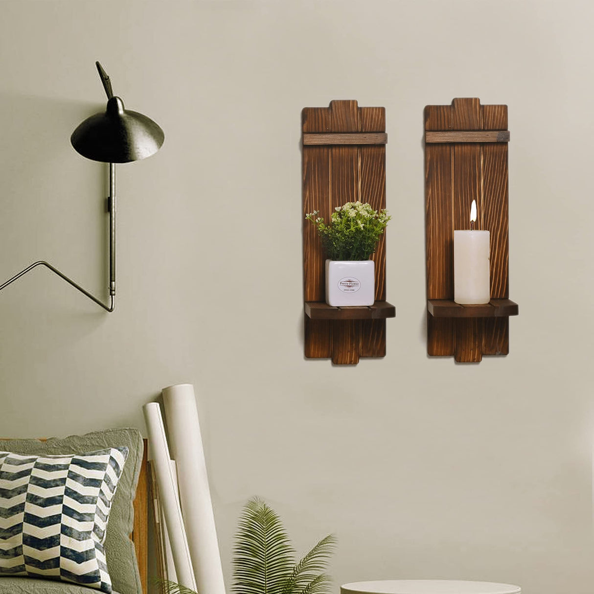 Yorkmills Sconces Wall Decor Set of 2, Wall Candle Holder Rustic Home Decor, Farmhouse Wall Art Floating Candle Sconces Shelf Wooden Wall Decorations for Living Room, Dining Room, Bedroom, Bathroom Yorkmills
