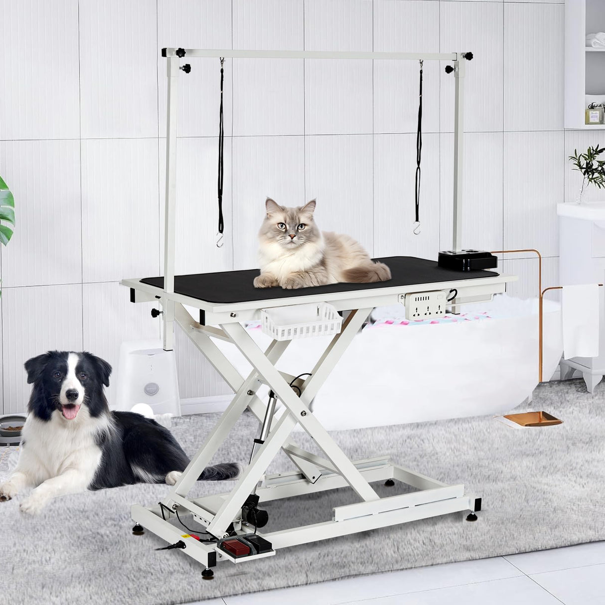 Dog Grooming Table,50''Electric Lift Heavy Duty Cat Grooming Table with Anti Slip Tabletop, Adjustable Pet Grooming Table with Aluminium Overhead Arm for Home and Salon,Maximum Capacity Up to 300Lb Kiarixo