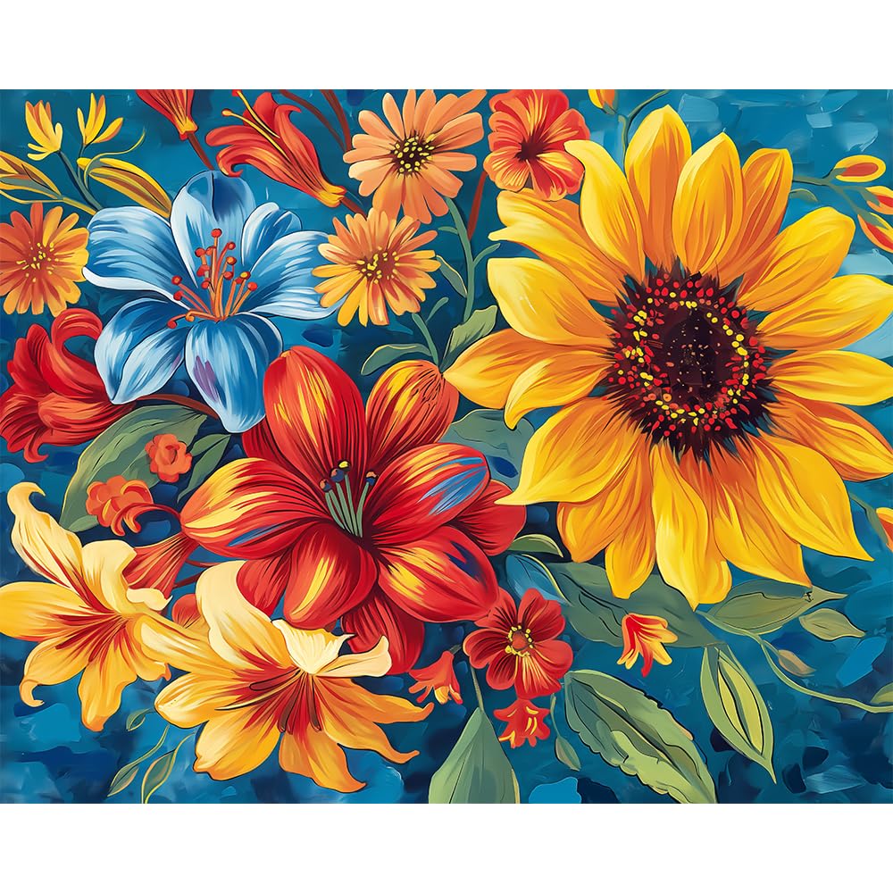 Natuyalo Paint by Numbers for Adults - DIY Adult Paint by Number Kits Painting on Canvas Sunflower Painting by Numbers for Beginners, Flowers Art Craft Kits for Adults (16x20 Inch) Natuyalo