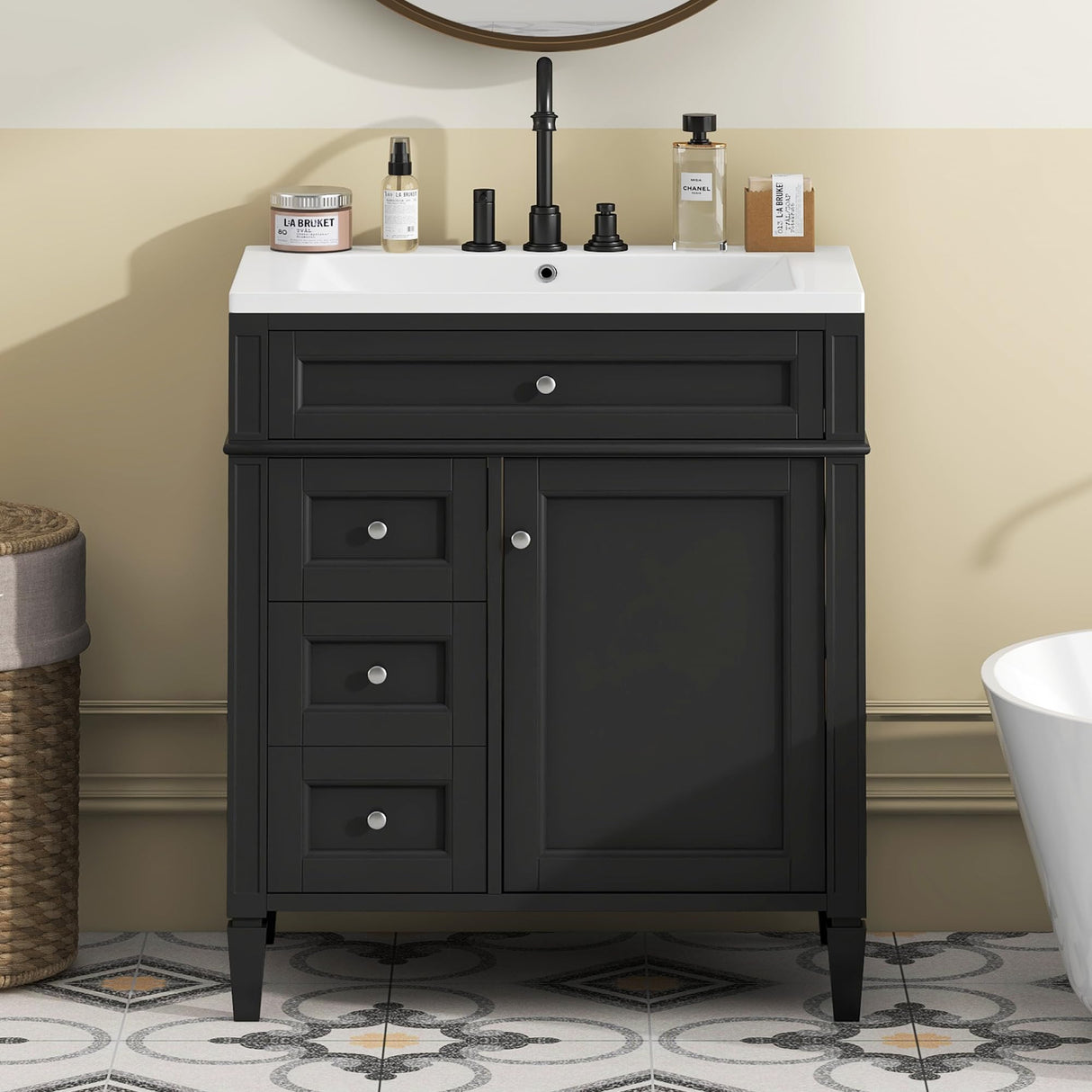 Virubi 30" Bathroom Vanity with Single Sink Combo, Modern Undermount Bathroom Sink Cabinet with 2 Drawers and a Tip-Out Drawer, Freestanding Bathroom Vanities, Soft Closing, Solid Wood Frame Virubi