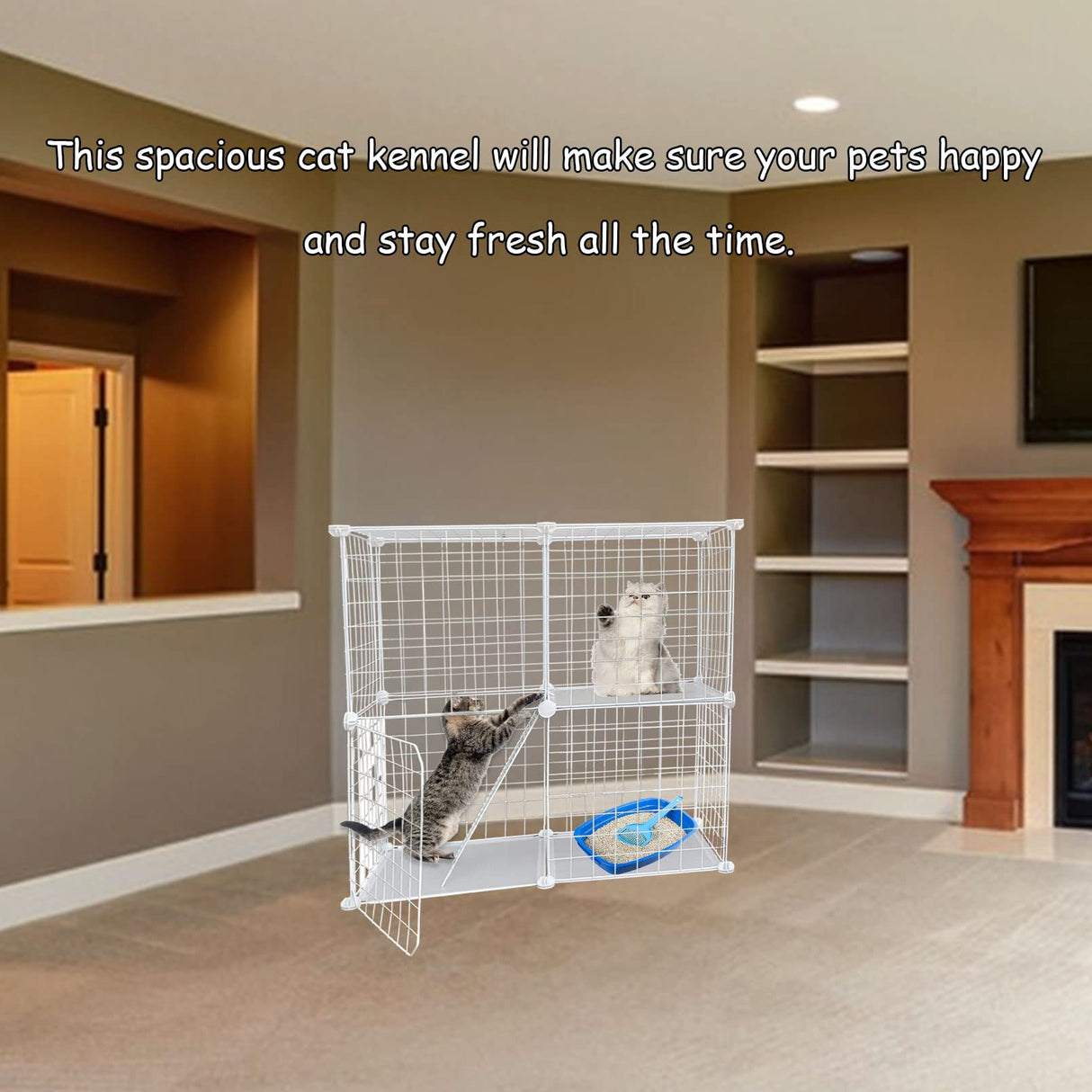 MUYG 2 Tier Metal Cat Cage Indoor Detachable Cats Cages DIY Pet Playpen Portable Removable Kitten Collapsible Playpen for Small and Medium Cats Kittens Kitty (White 29.52 x 15.35 x 28.74 in) MUYG