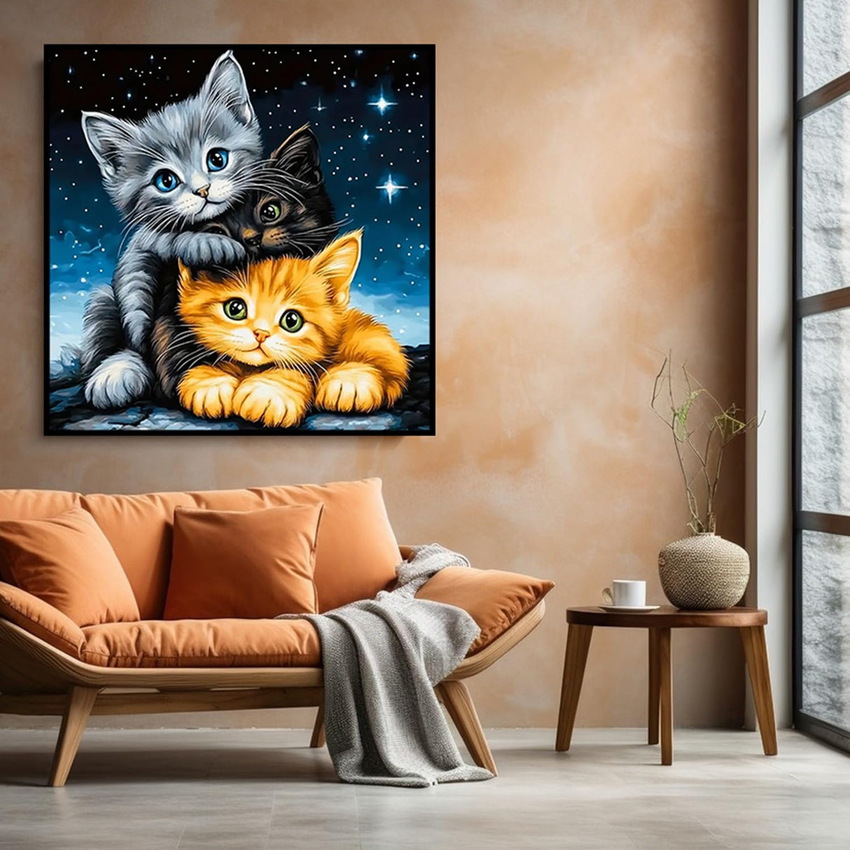 CHWGLFGG 5D Diamond Art Kits for Adults Beginners, Cats Under Stars Diamond Painting Kits, DIY Full Round Drill Paint by Diamonds Dot Gem Art for Adults, Home Wall Decor 13.7X 13.7 Inch CHWGLFGG