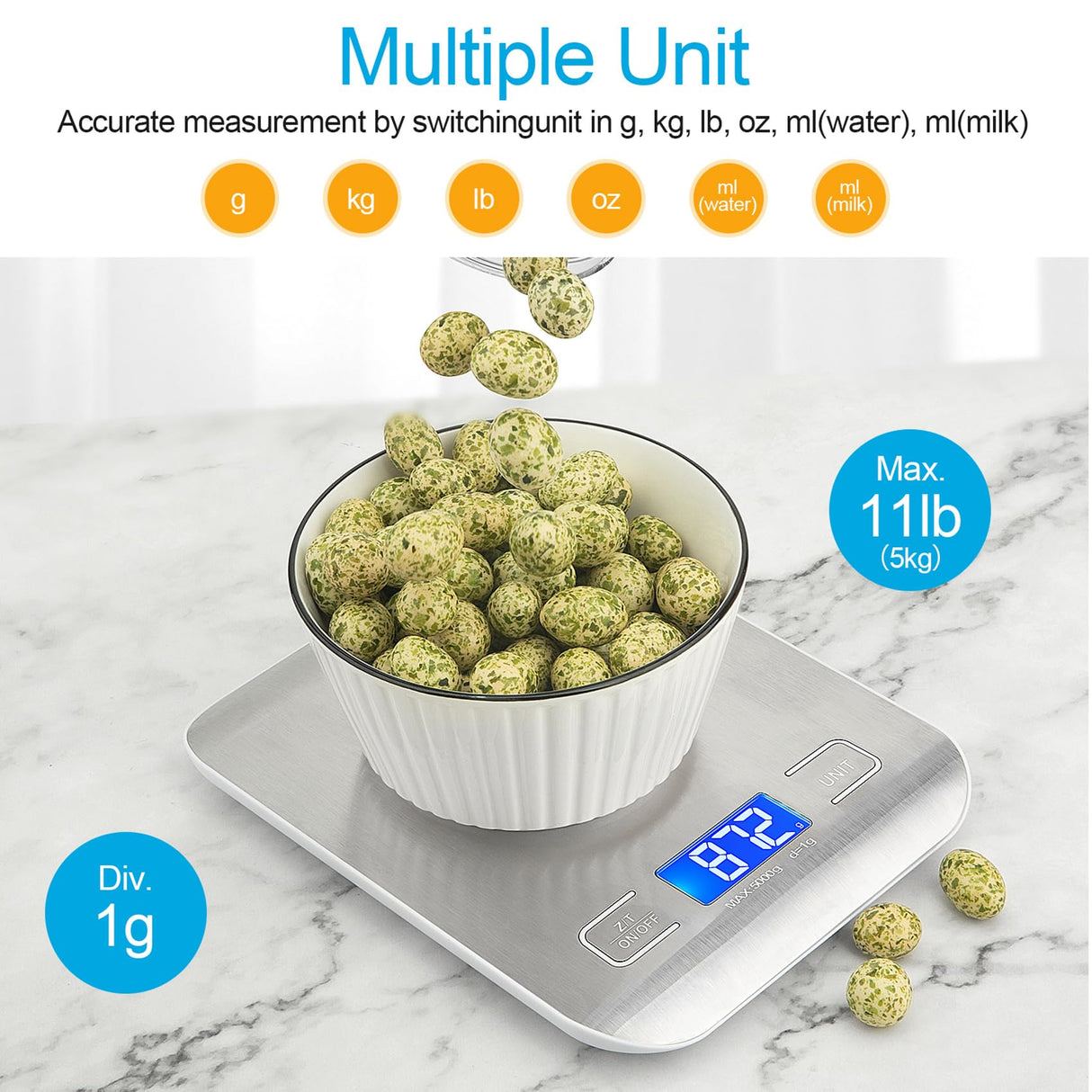 WIWUE GUO Food Scale, Kitchen Scale, Weight Scale Grams and Ounces for Weight Loss, Baking, Cooking, Keto and Meal Prep, LCD Display, 304 Stainless Steel WIWUE GUO