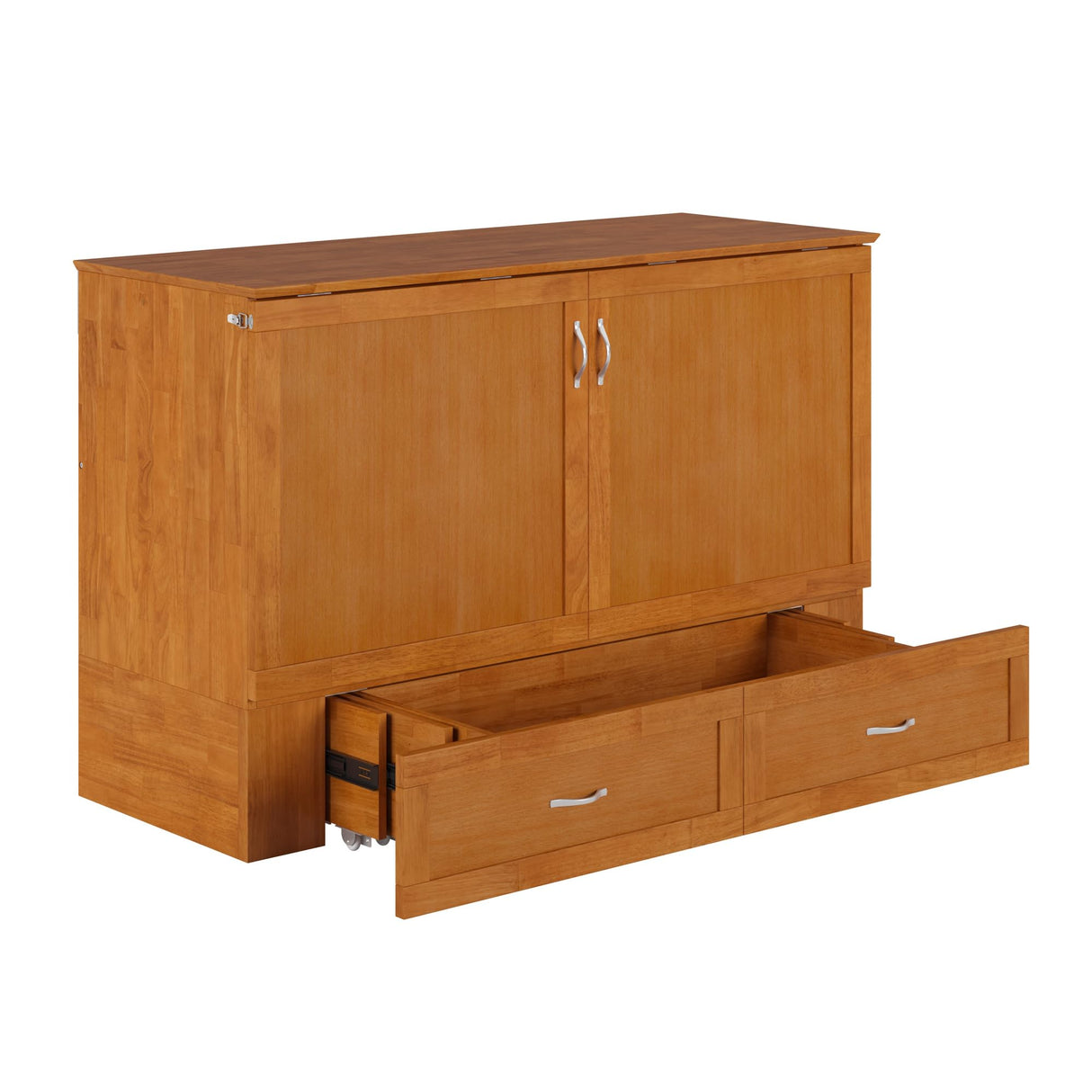 AFI Hamilton Queen Murphy Bed Chest with Mattress, Storage, and Built-in Charger in Light Toffee AFI