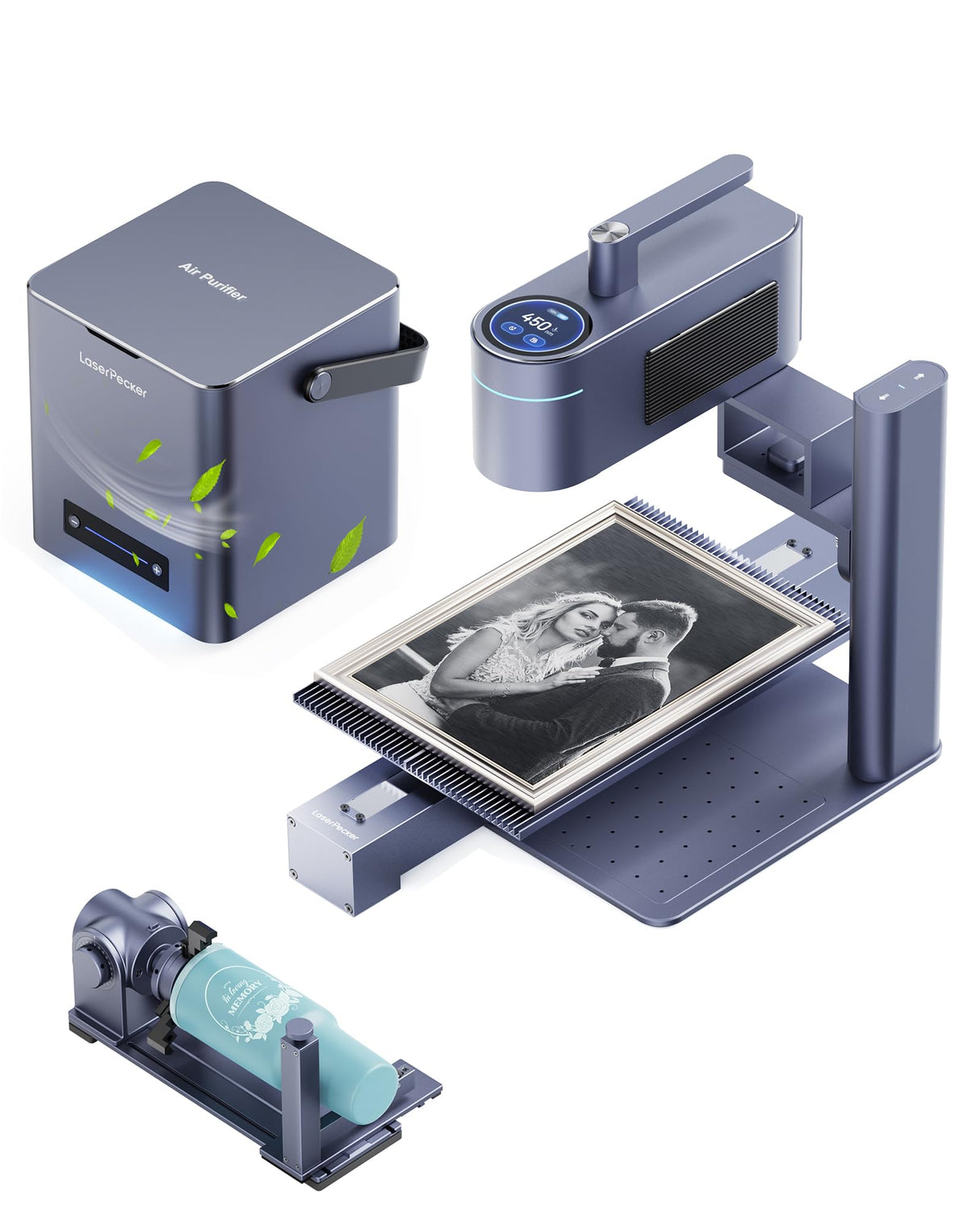 LaserPecker 4 Laser Engraver with Air Purifier, Slide and Rotary Extension, Fiber and Diode Laser Engraving Cutting Machine for Metal Wood Leather Plastic Acylic Jewelry Craft Engraving LaserPecker