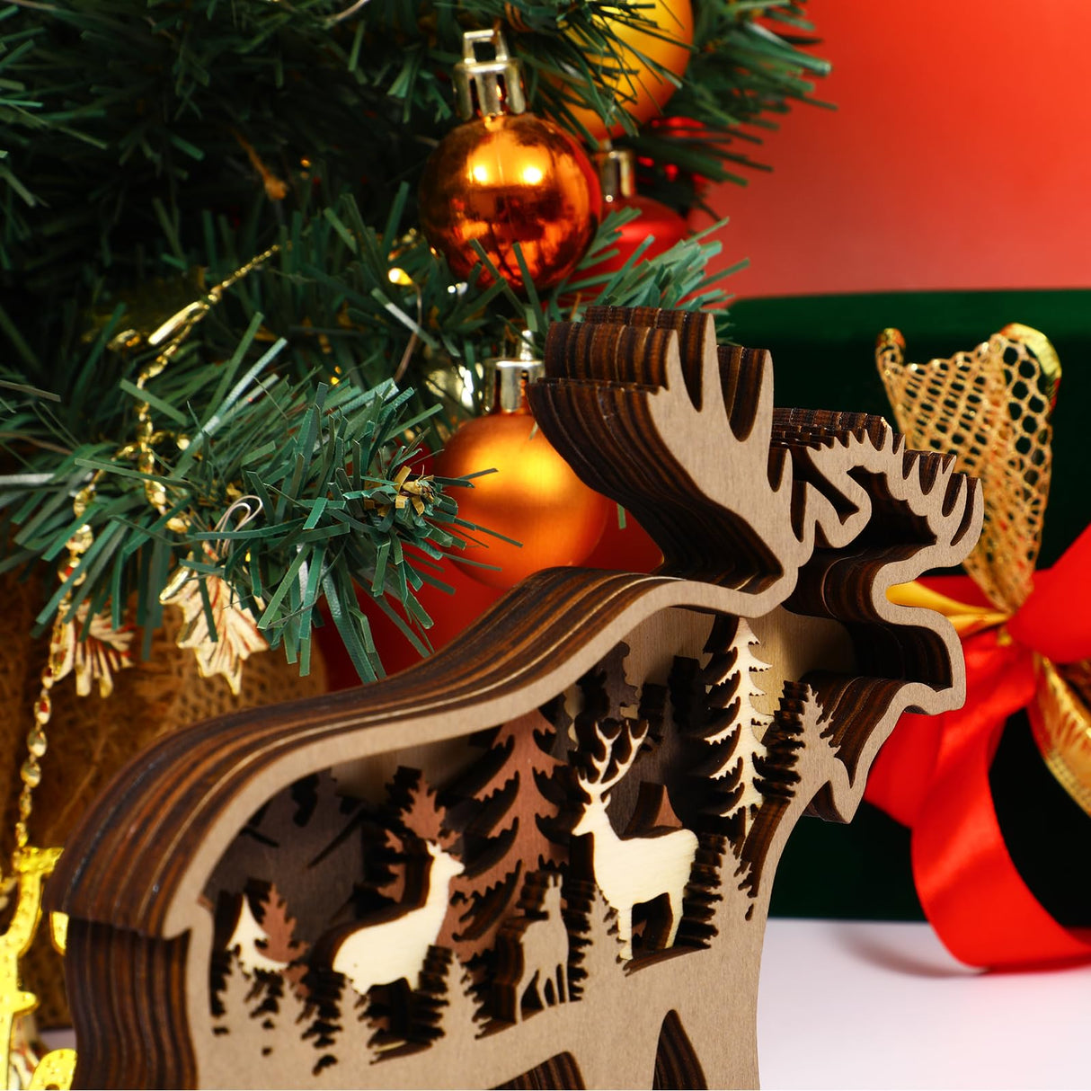 Drawely 3D Wooden Animals Carving, Wood Carving Animals Wall Decor, Modern Festival Forest Sculpture Christmas Living Room Office Decor Birthday Gifts for Friend Daughter Son Mom Dad (Moose) Drawelry