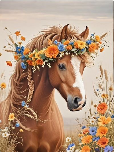 PINFFSHU 5D Diamond Painting Kits for Adults Beginners - Beautiful Horse with Floral Crown,Full Drill DIY Sparkling Gem Art Craft with Tools, Home Wall Decor, Unique Gifts for Women, 12x16 Inch
