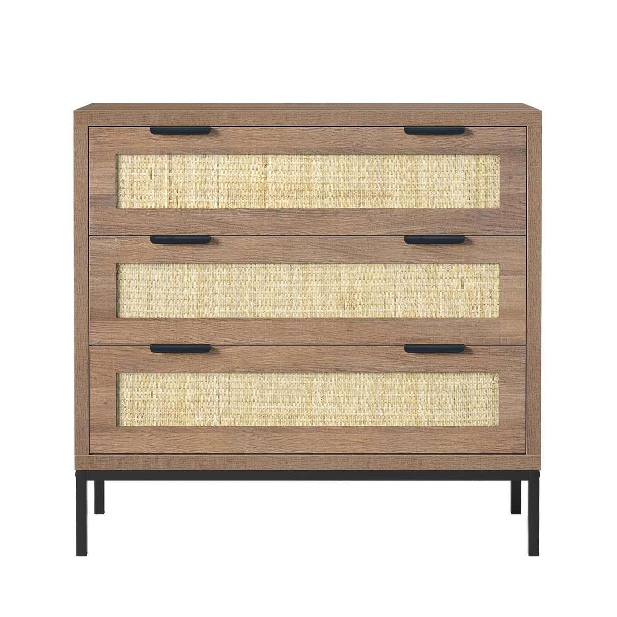 Anmytek 3 Drawer Dresser with Natural Rattan, Large Nightstand Dresser for Bedroom, Farmhouse Wood Closet Dressers Chest of Drawer with Storage Versatile Bedside Table, Rustic Oak,H0105 Anmytek
