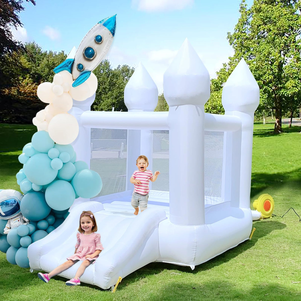 iLink-outer White Bounce House Without Blower Indoor Outdoor Bouncy Castle for Kids 2-8 Oxford Toddler Bounce House with Slide Balloon & Blower,103 x 71 x 90 inch,Kid Birthday Party Gifts (NO Blower) iLink-outer