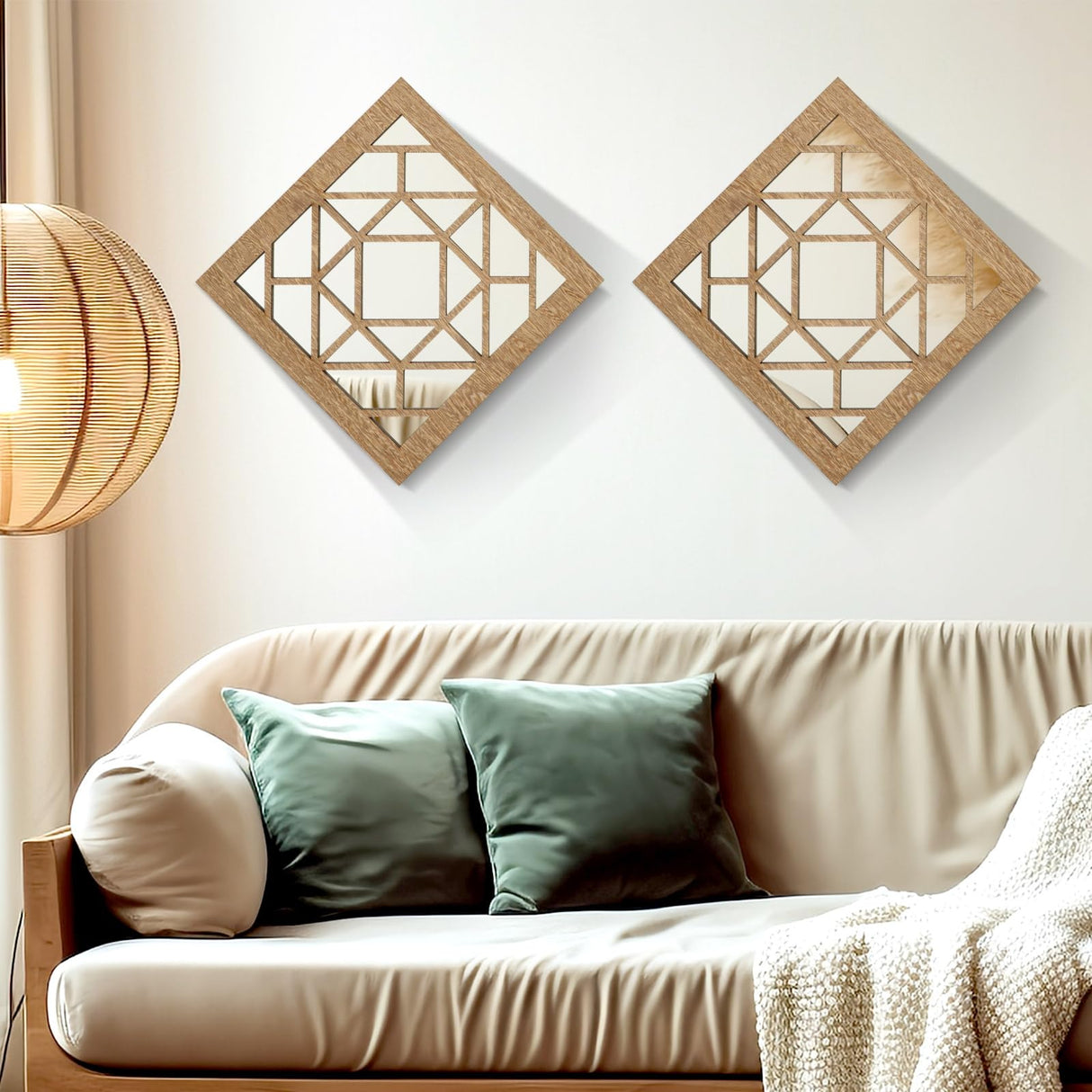 KOYILTD 2 PCS Square Wall Mirror, Rustic Farmhouse Decorative Mirrors, 12 inch Mirror Art for Bathroom, Bedroom, Living Room (Wenge, 12 x 12 in style1) KOYILTD