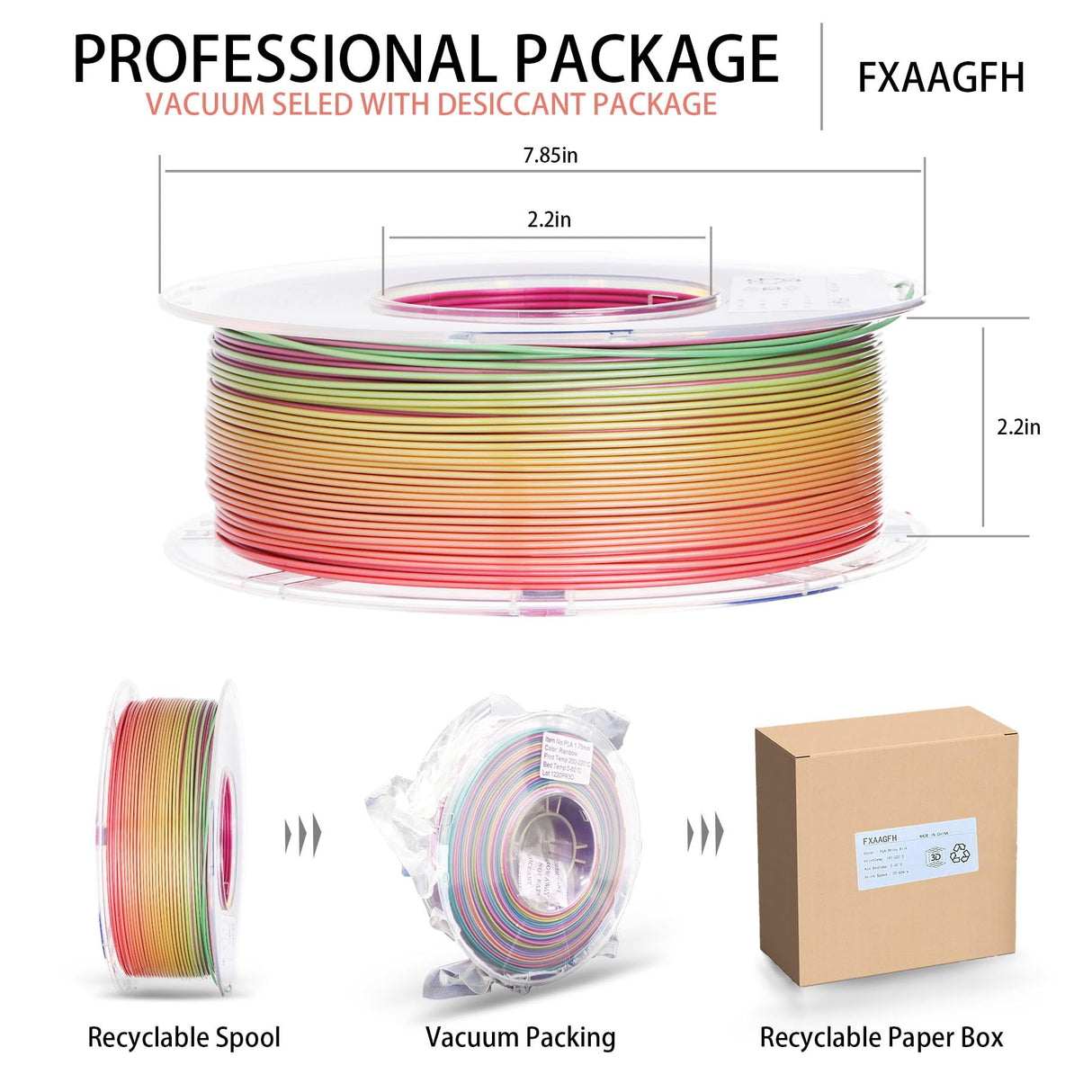 FXAAGFH Rainbow 3D PLA Printer Filament 1.75 mm, Matte 3 D PLA Printing Print Filament +/-0.03mm, 1kg/2.2lbs FXAAGFH