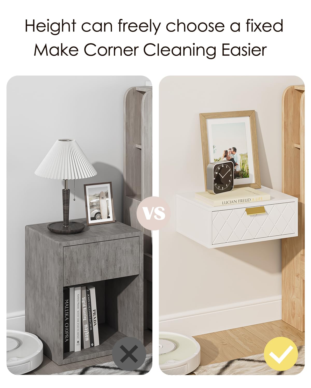 Aienvey Floating nightstand, Floating Shelf with Drawer, Wall Mounted Nightstand, Floating Bedside Table (White Diamond) Aienvey