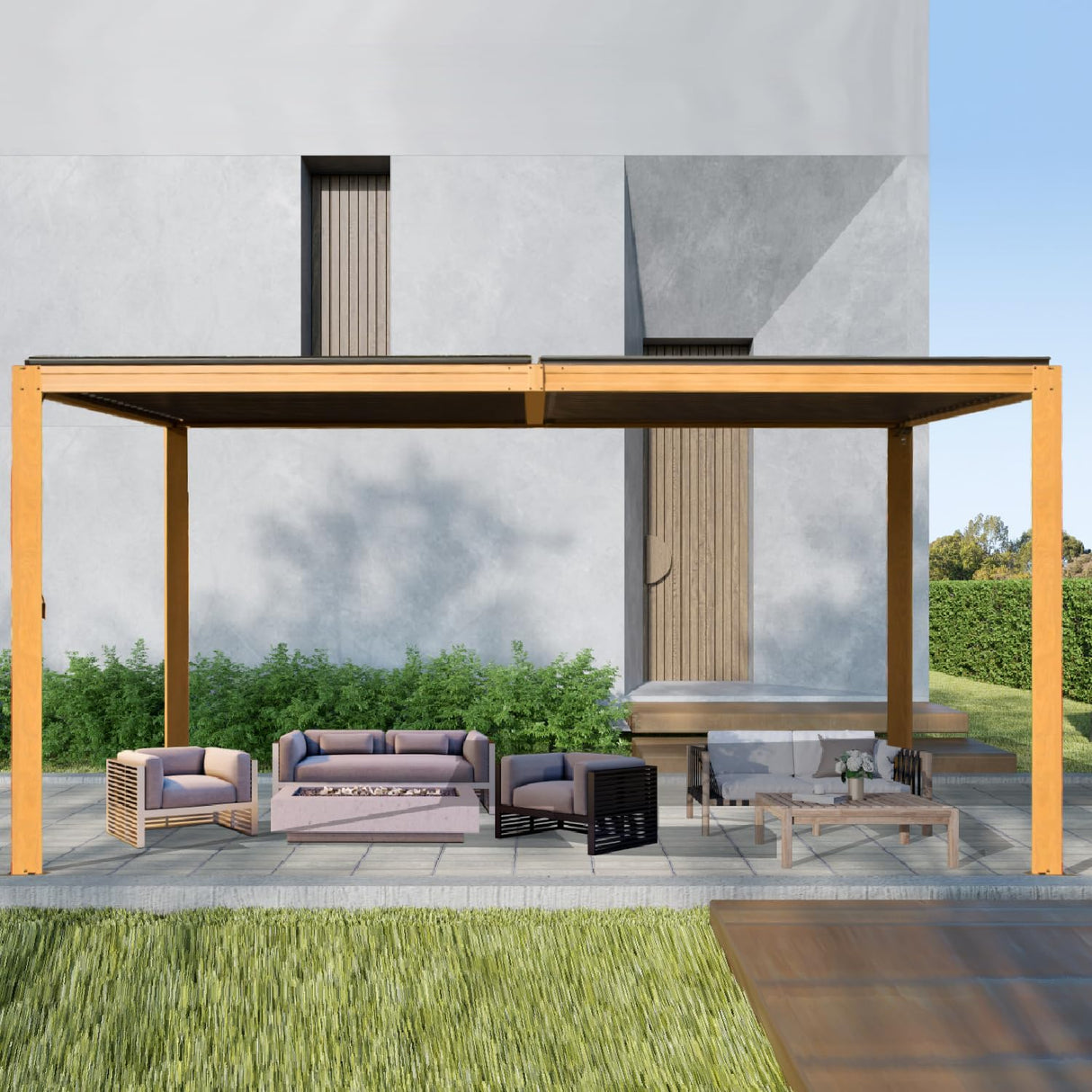 Domi Louvered Pergola 10×16 FT, Outdoor Wood Grain Aluminum Pergola with Adjustable Rainproof Roof and Drainage System, Metal Pergola Gazebo for Patio, Deck, Backyard domi outdoor living