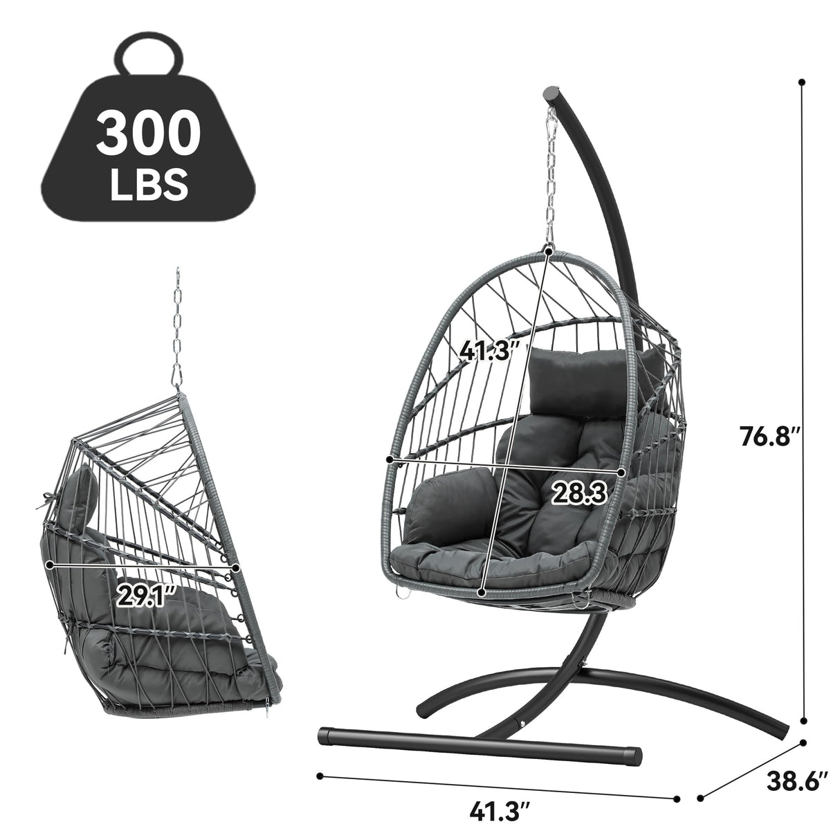 YITAHOME Hanging Egg Chair, Outdoor Patio Wicker Hammock Egg Chair Indoor with Cushion, Rattan Swing Chair 350lbs for Balcony, Garden Bedroom, Gray with Stand YITAHOME