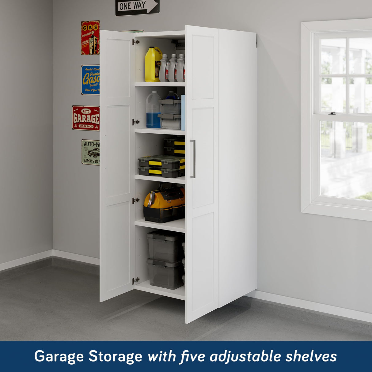 Sauder GarageCore 83" Deep Cabinet & Door Bundle, White Finish Sauder