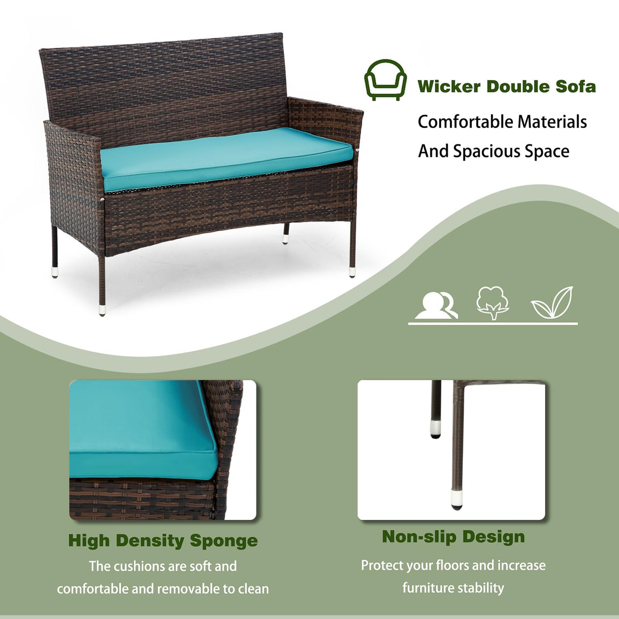 PayLessHere Outdoor Furniture Set 4 Pcs Modular Patio Furniture Set Water Resistant Conversation Set with 3 Rattan Chairs 1 Tempered Glass Topped Table for Patio Poolside, Brown Wicker/Blue Cushions PayLessHere