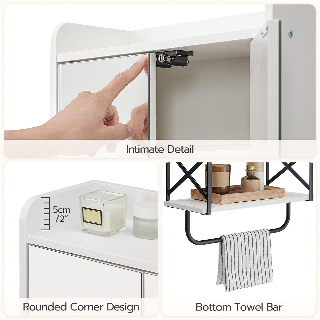 HOOBRO Medicine Wall Cabinet with Mirror, Bathroom Storage Cabinet with Hidden Space and Towel Bar, Double Mirrored Doors, Detachable Shelf, for Bathroom, Living Room, White BW41CW01 HOOBRO