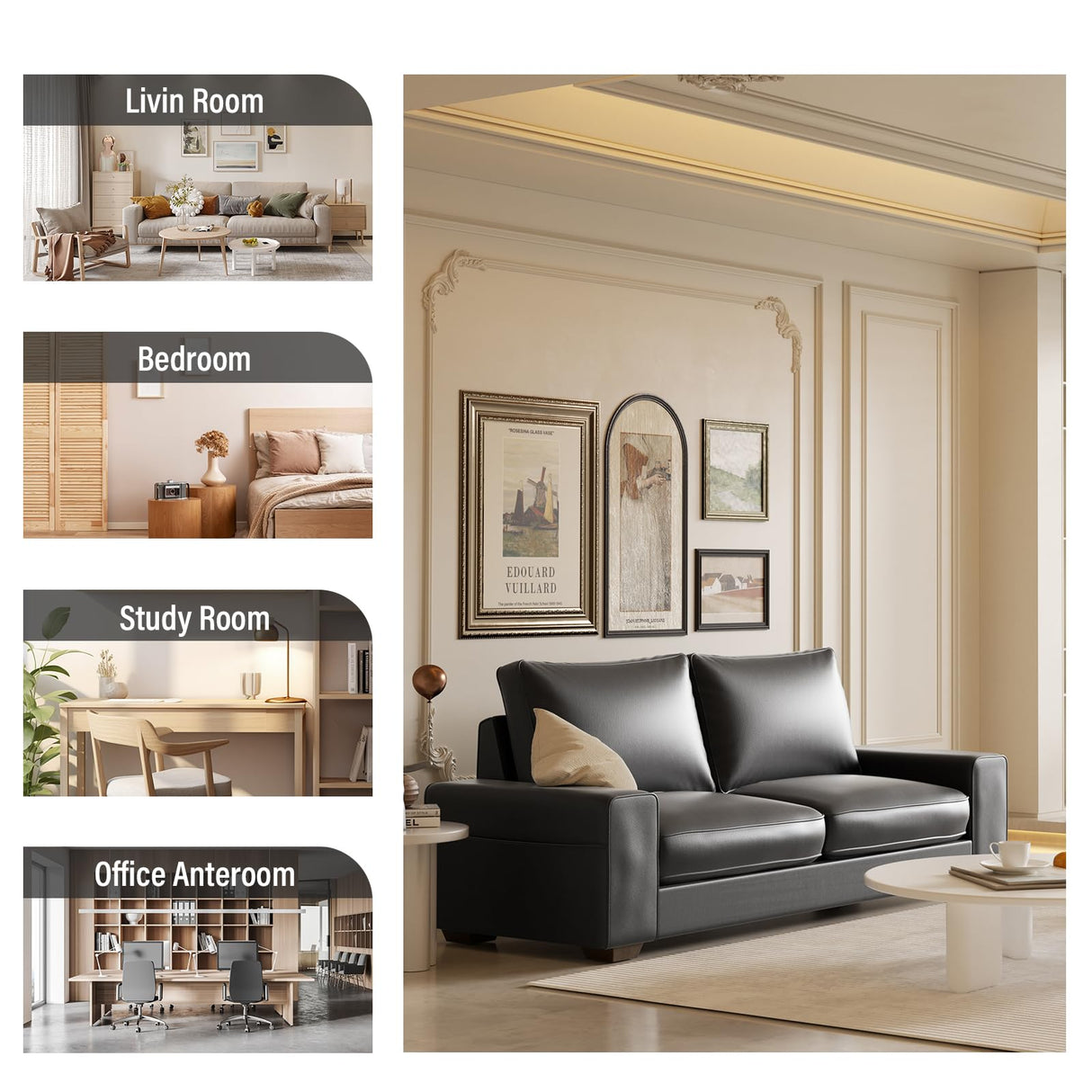 Valthie Faux Leather Couch, Mid Century Modern Comfy Loveseat Sofa with Wide Arm, Side Pockets, Solid Wooden Frame for Office, Living Room and Bedroom, 2 Seater (Black, 71.25 Inches) Valthie