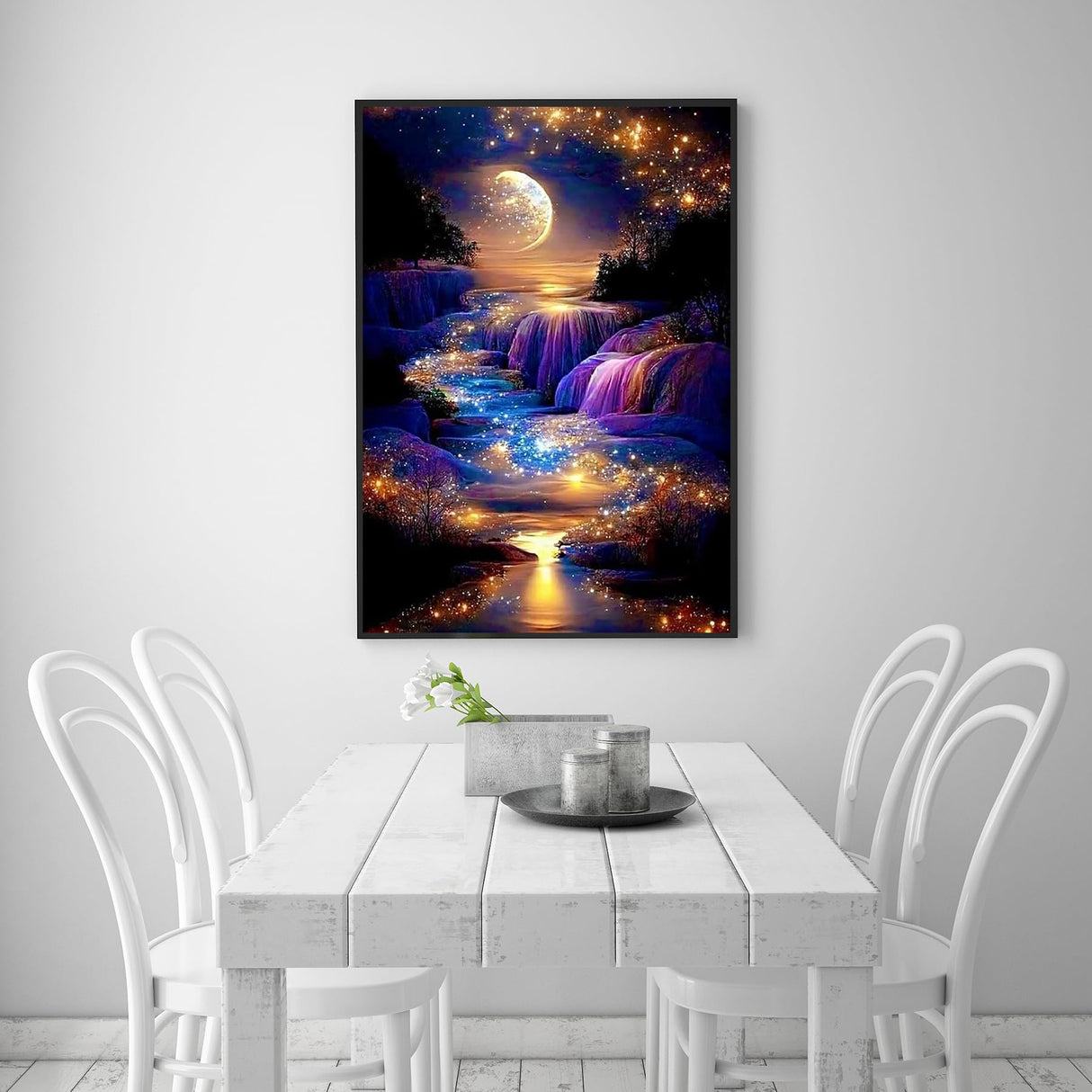 KINPLUB 5D Diamond Painting Kits for Adults, Moon Waterfall Diamond Art Kits for Beginners, DIY Full Round Drill Moonlight Landscape Paint with Diamond Dots, Home Wall Decor 12 x 16 Inch KINPLUB